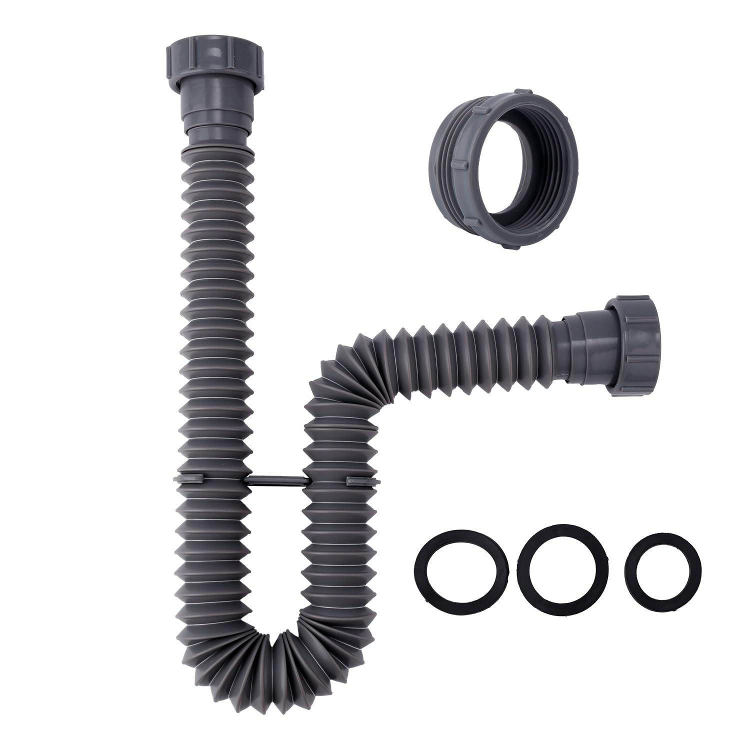 Sink Drain Kit, 1-1/2 Inch Expandable Flexible P-Trap 7.5 M, black,gray