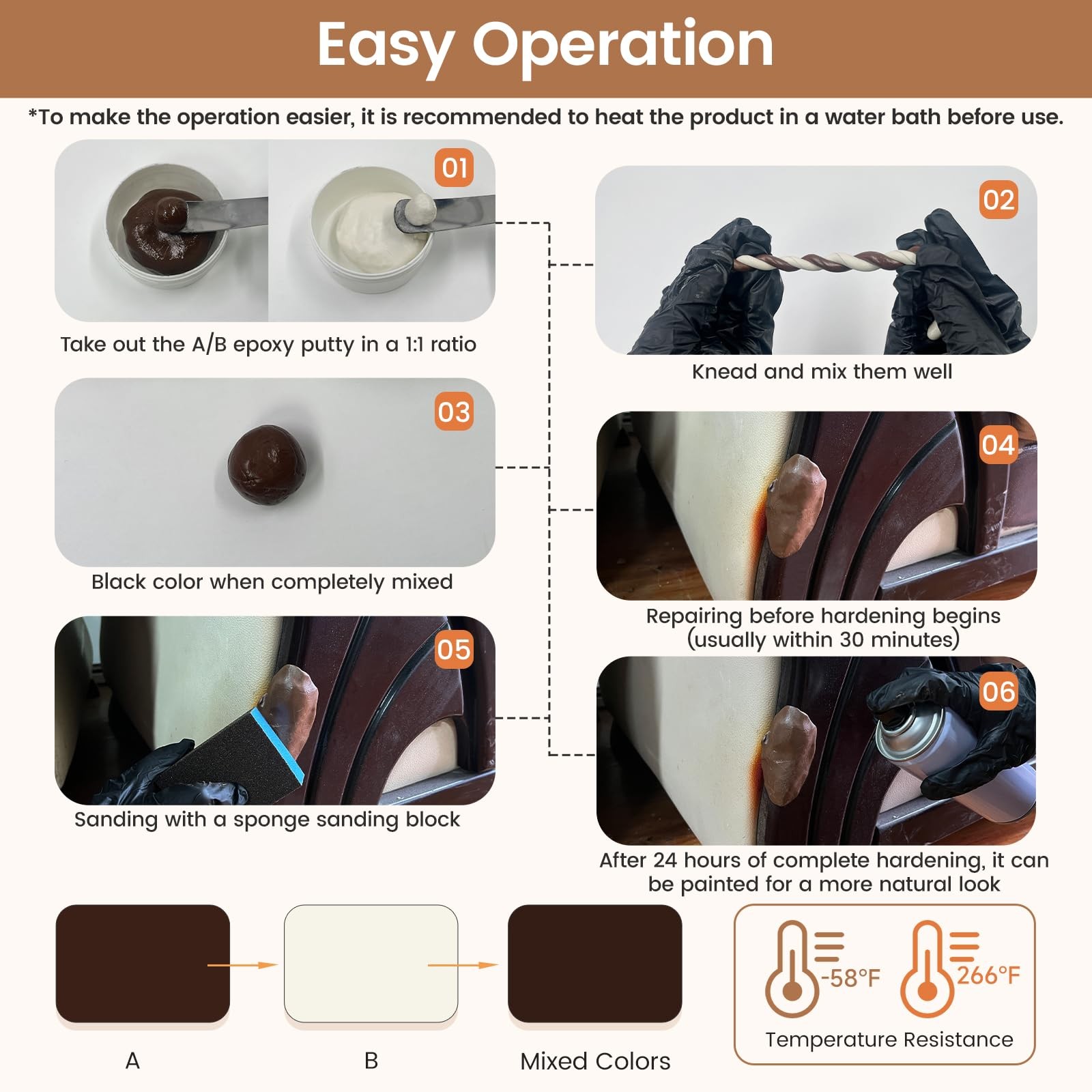 Boncart Epoxy Wood Putty, High Strength Filler Stainable Dark Brown