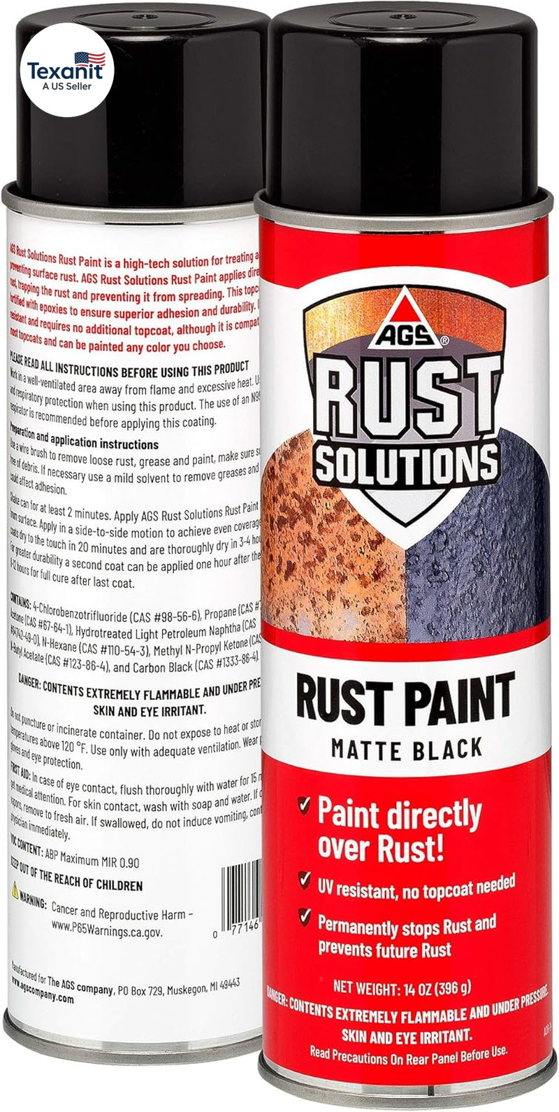 Rust Stop Spray Paint for Metal, 14Oz Aerosol Can – Matte Black Finish, Epoxy-Fo