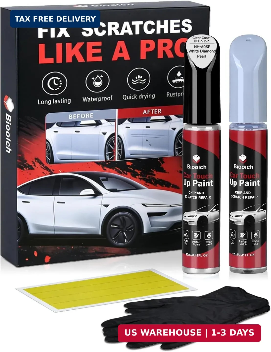 White Diamond Pearl NH-603P for Honda Touch Up Paint Kit[2K Clear Coat Included]