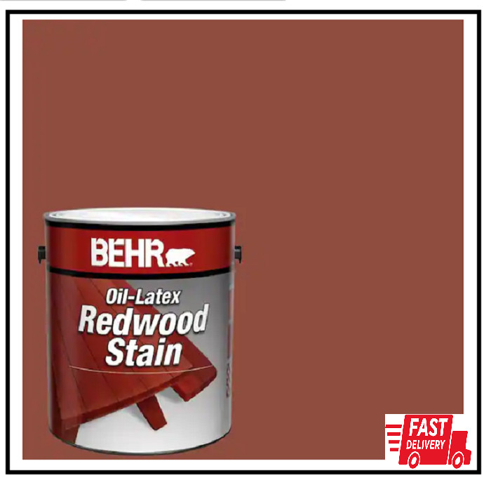 1 Gallon Oil-Latex Exterior Wood Stain, Redwood Solid Color, Mildew Resistant