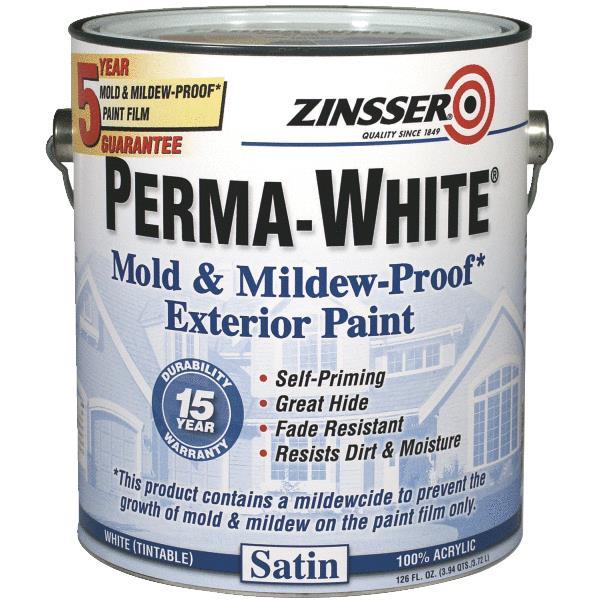 (4)-Gal Zinsser Perma-White Tintable Satin Mildew-Proof Exterior Wood Paint 3101