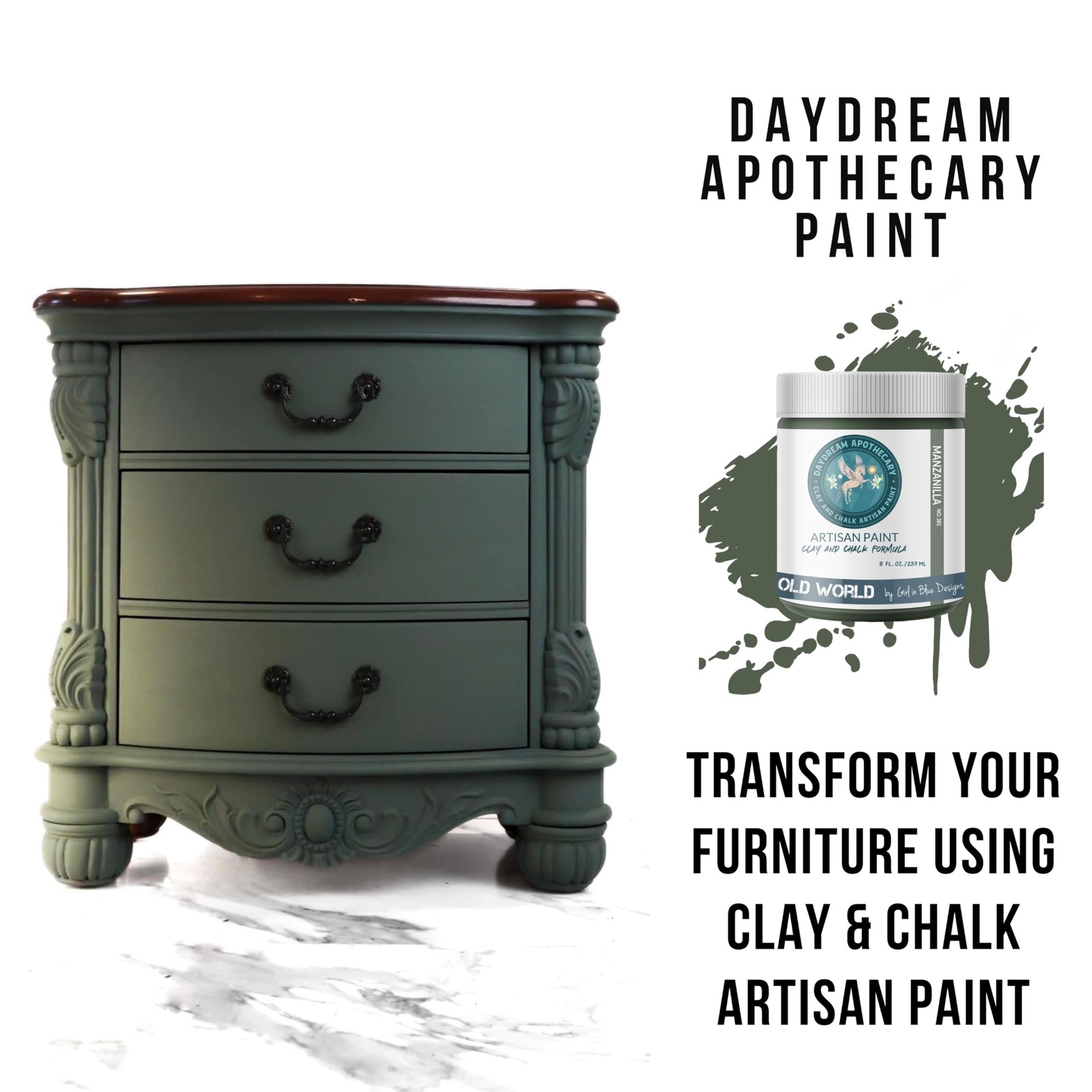 Daydream Apothecary Chalk Style Paint – Olive Green – No Prep – 8oz