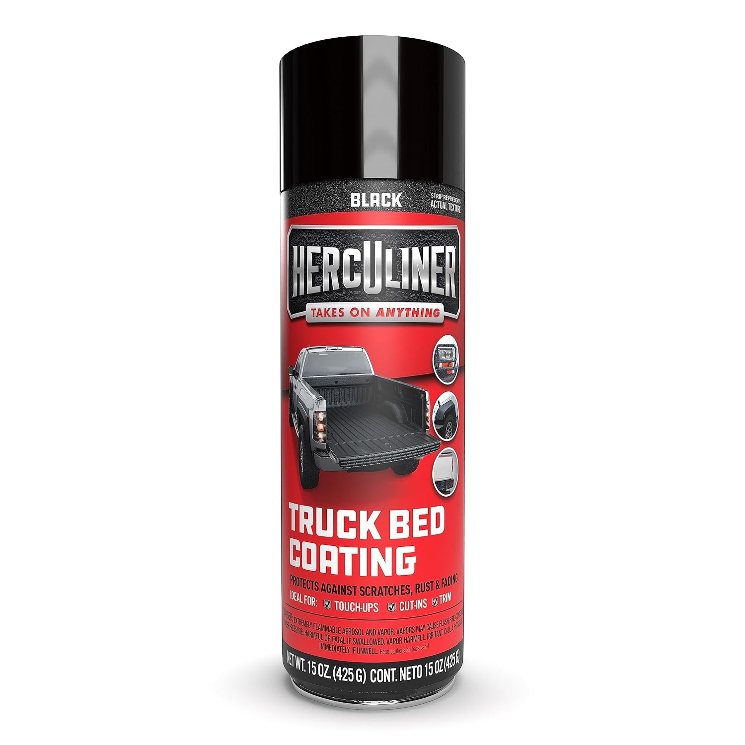 Herculiner Aerosol Spray Truck Bed Liner, 15 Ounce Spray Can, Black, Textured, S