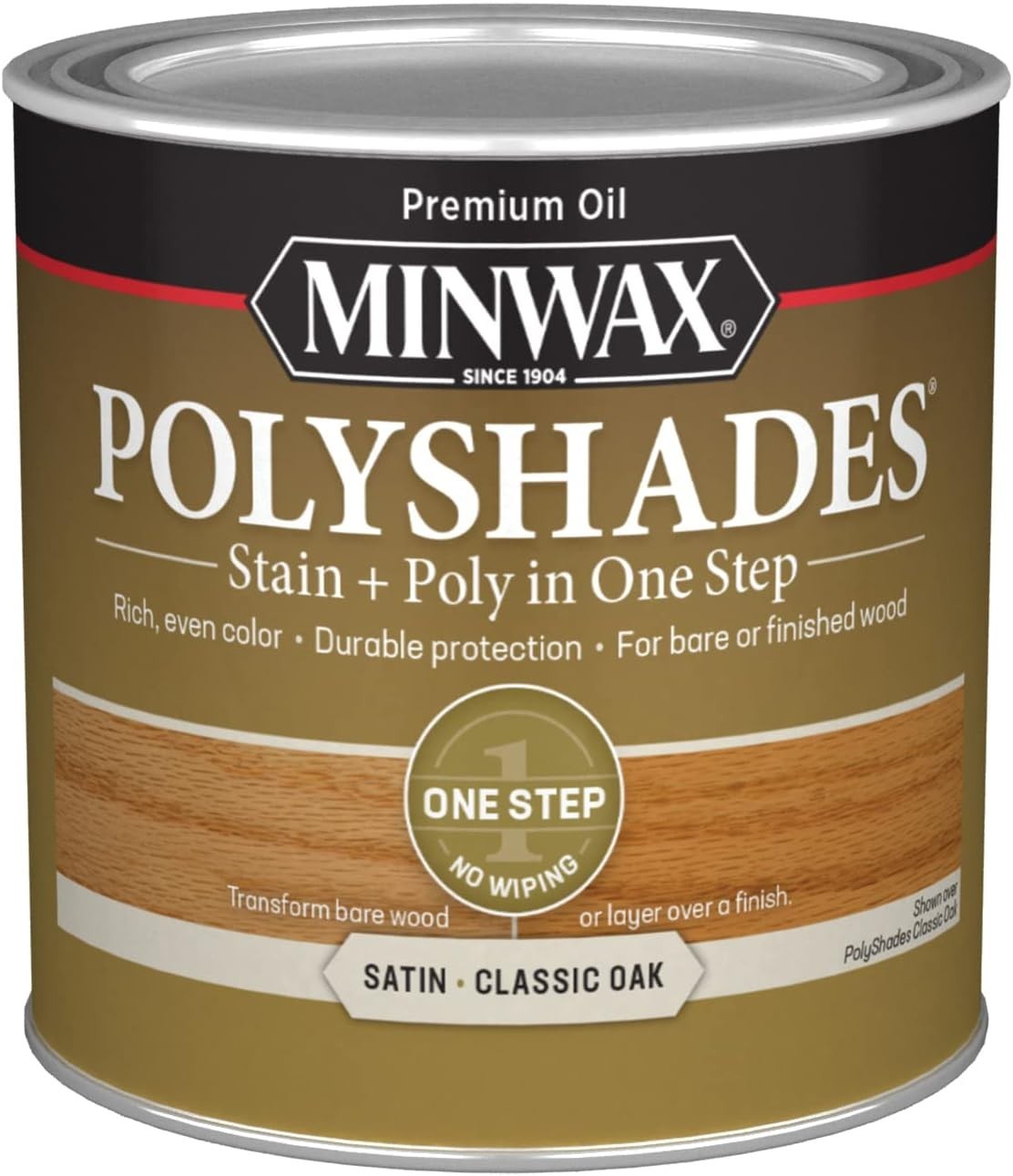 PolyShades Wood Stain + Polyurethane Finish – ½ Pint, Classic Oak, Satin