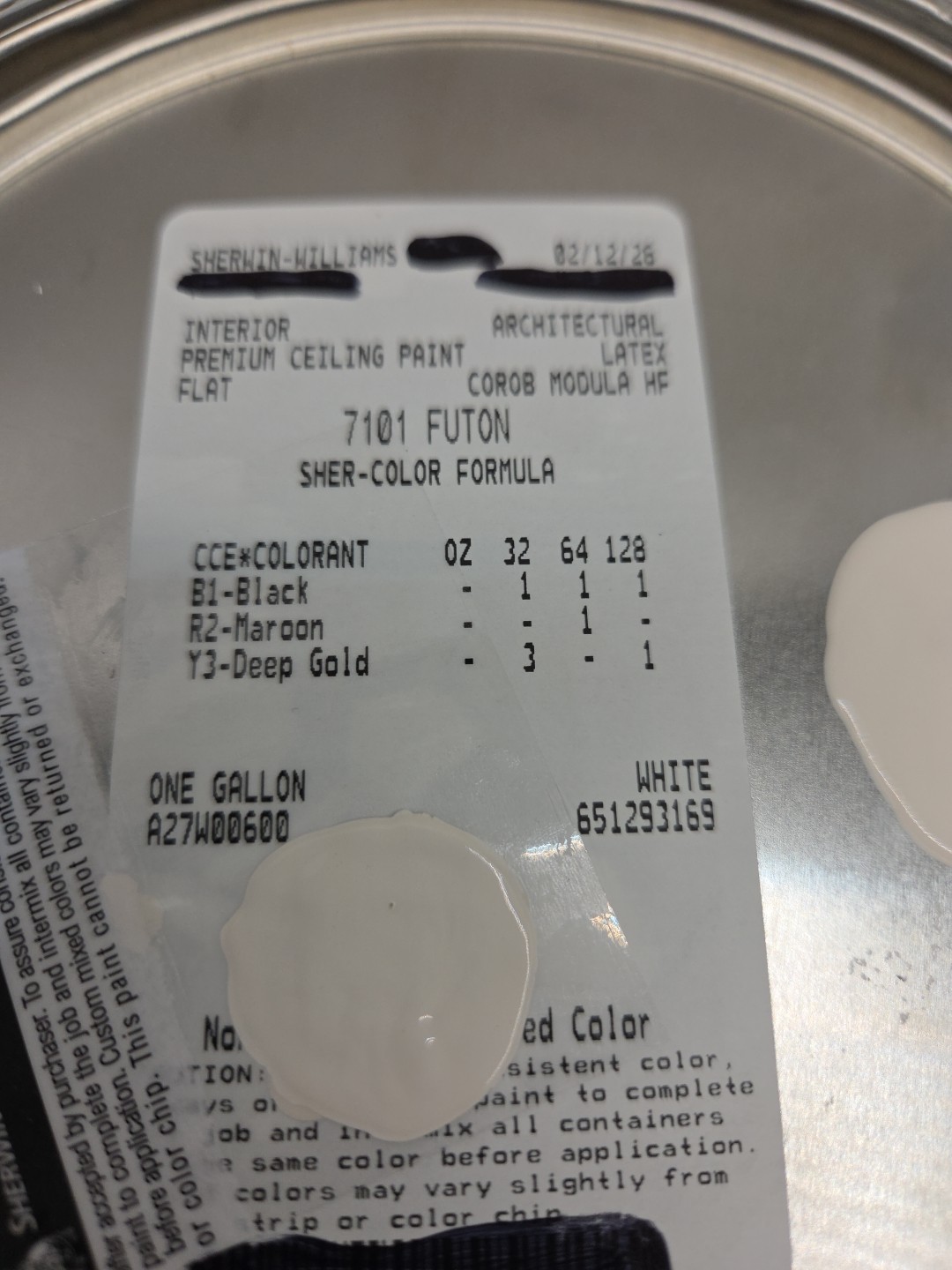 1 Gallon Sherwin Williams Premium Ceiling Paint Color 7101 Futon Interior…