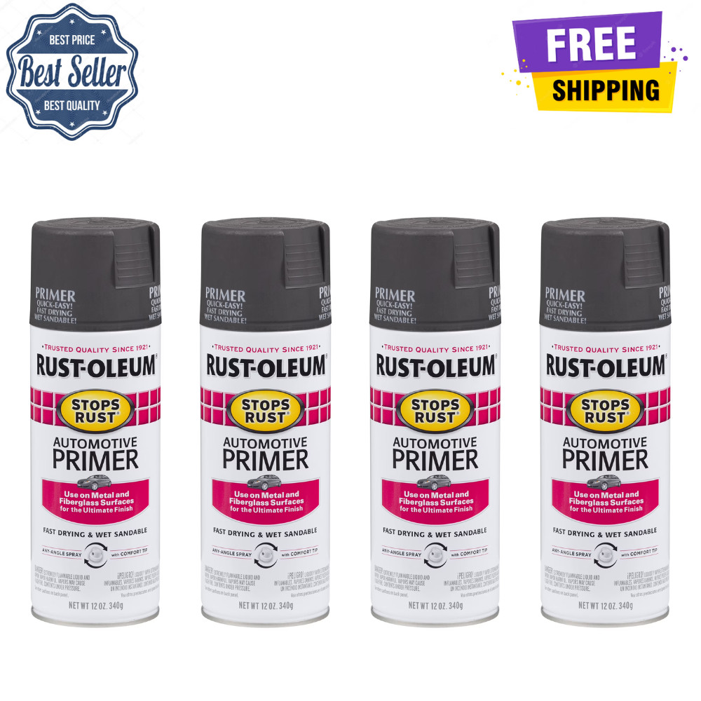 (4 Pack) Dark Gray, Rust-Oleum Stops Rust Automotive Primer Spray Paint, 12 ozl-