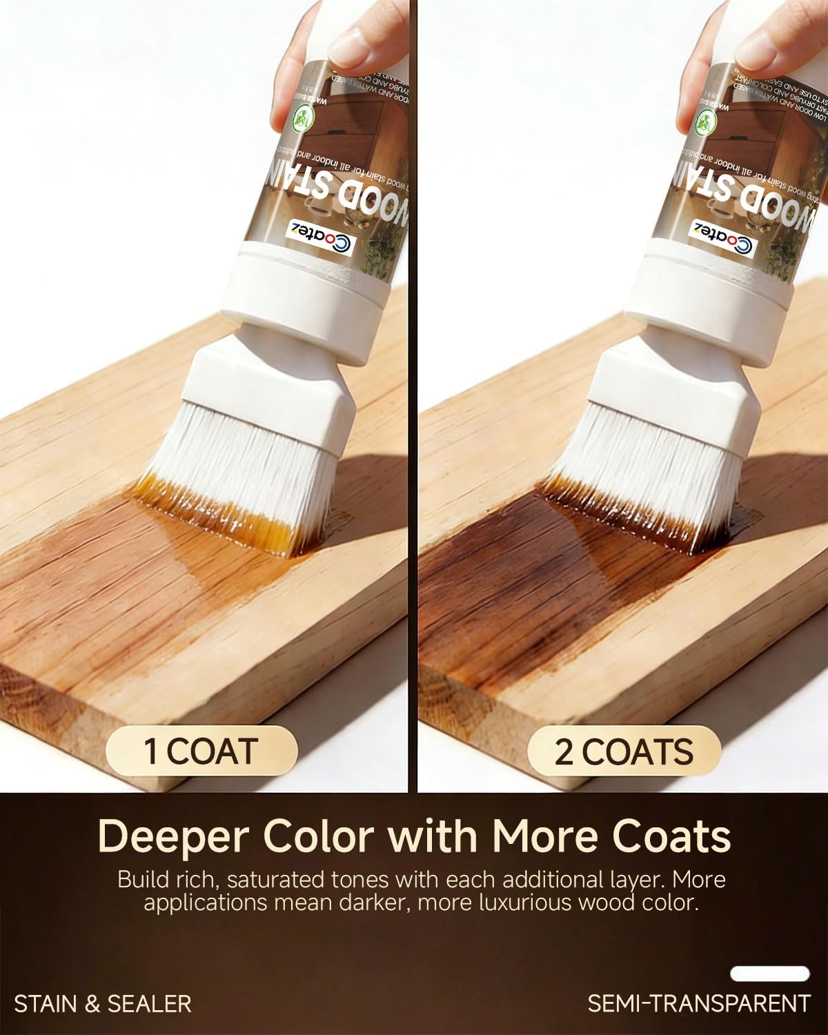 COATEZ Wood Stain – Teak, 6.35 Fl Oz Water Based Wood Stain and Sealer in One…