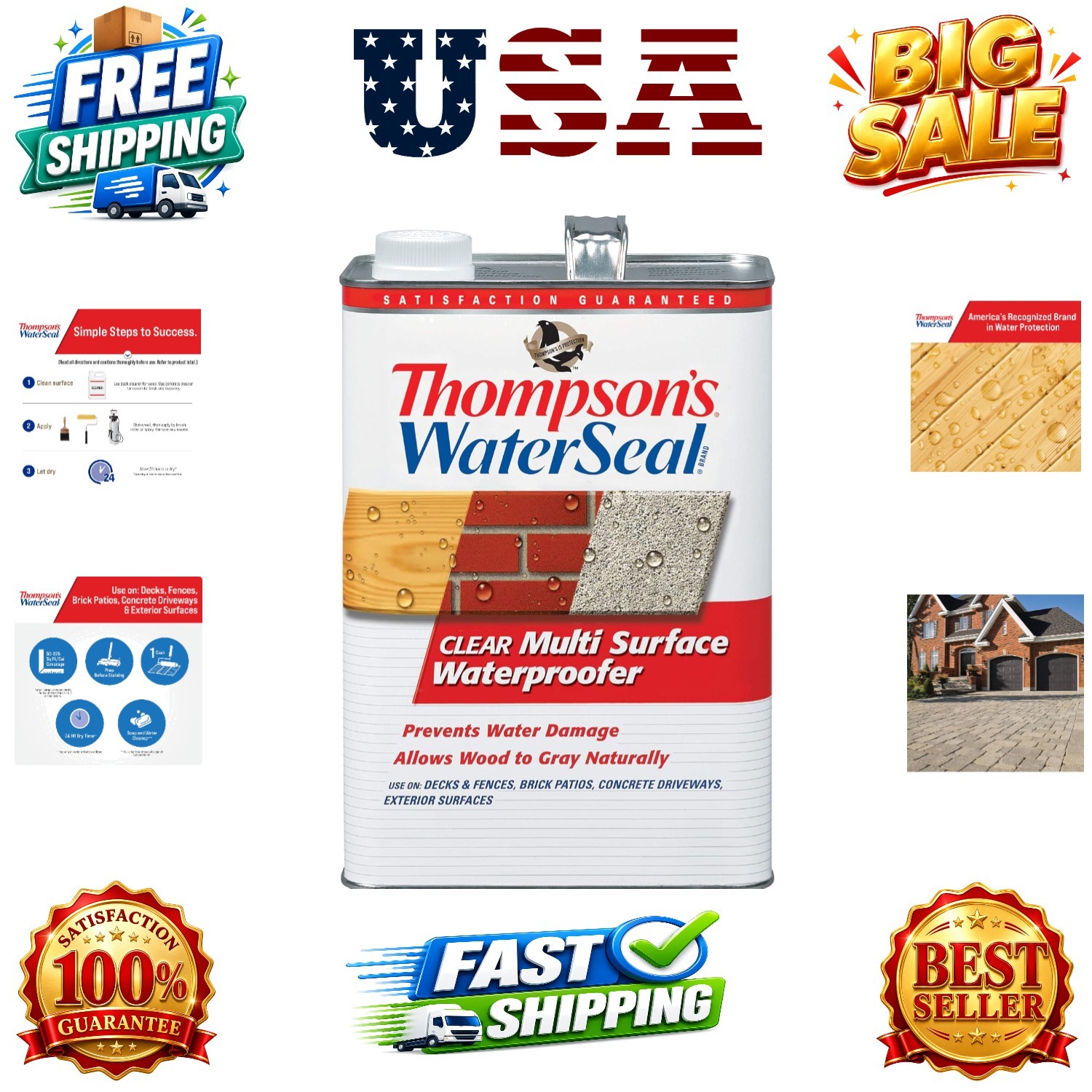 Thompson’s WaterSeal Multi-Surface Waterproofer Stain, Clear, 1 Gallon