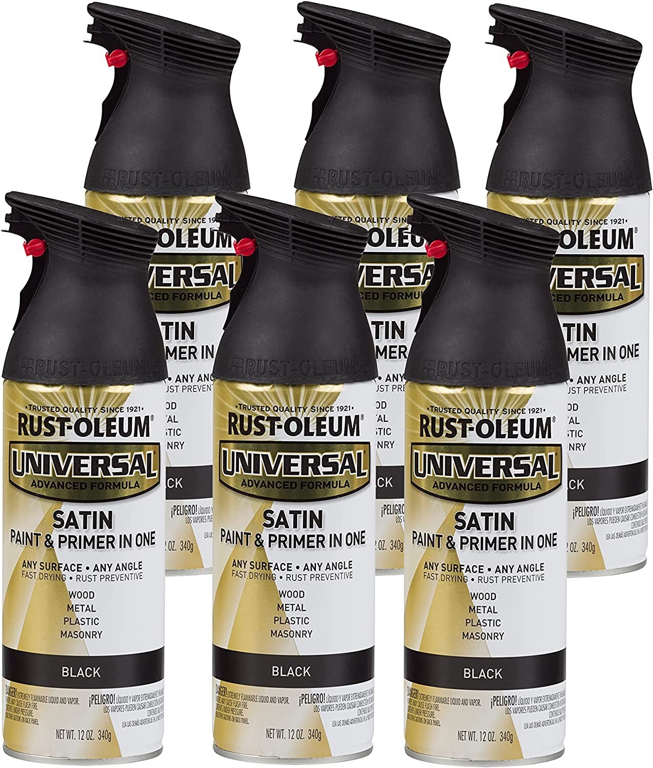 Rust-Oleum 245197 Universal All Surface Spray Paint, 12 oz, Satin Black, 6 Pack