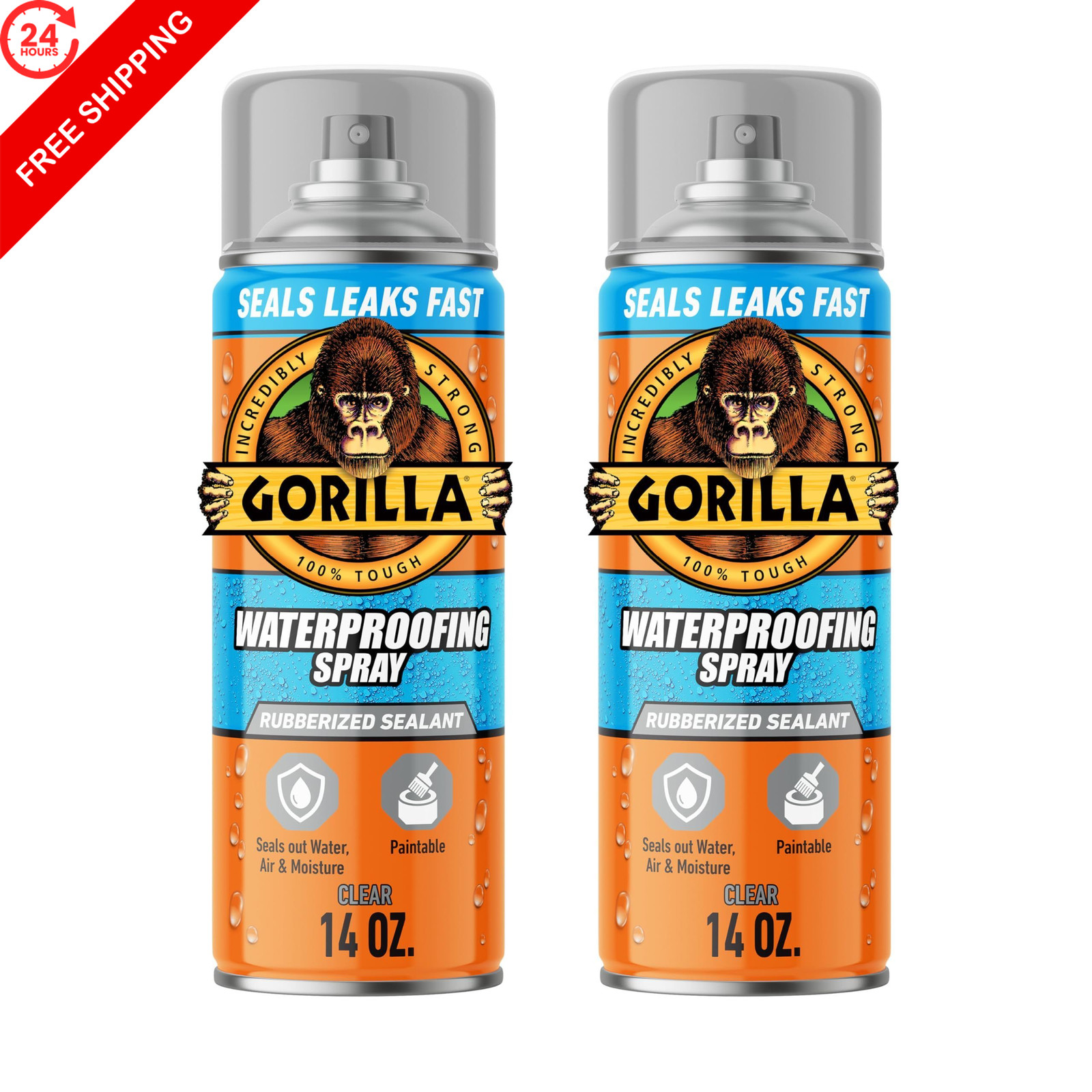 Gorilla Waterproofing Spray Clear, Flexible Rubberized 2 – Pack, Clear