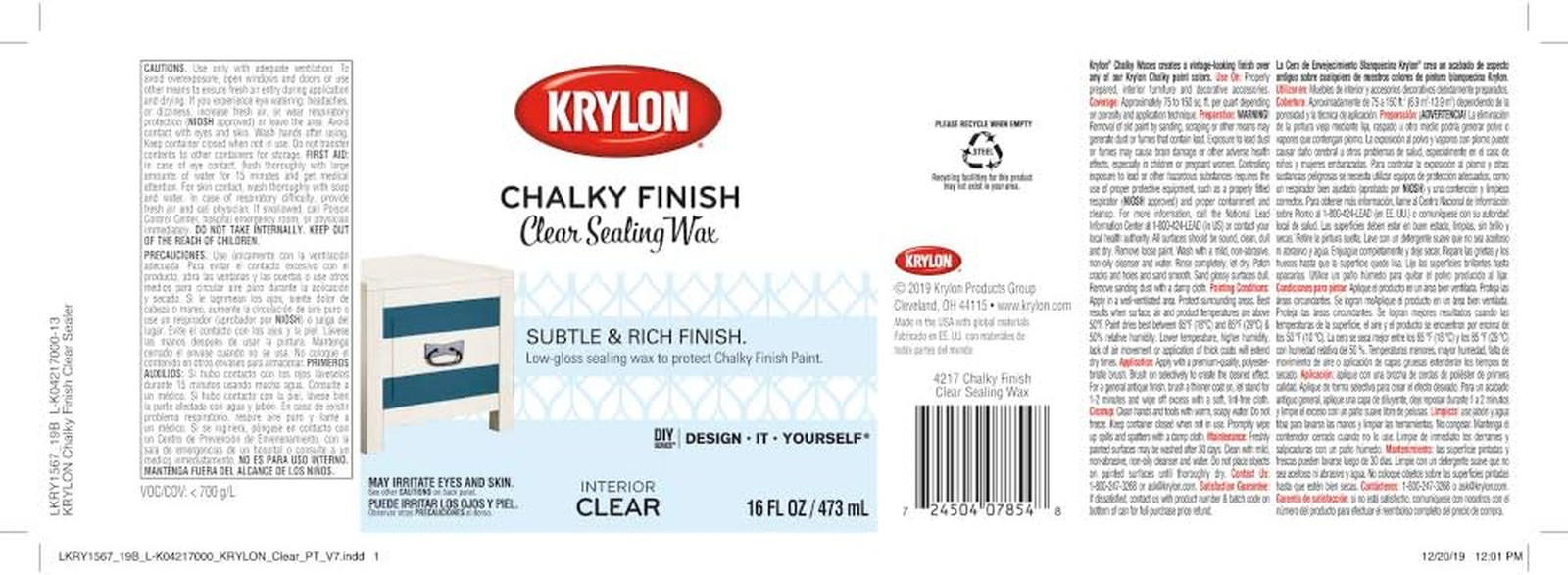 K04217000-13 Chalky Finish Half-Quart, 16 Fl Oz (Pack of 1), Clear