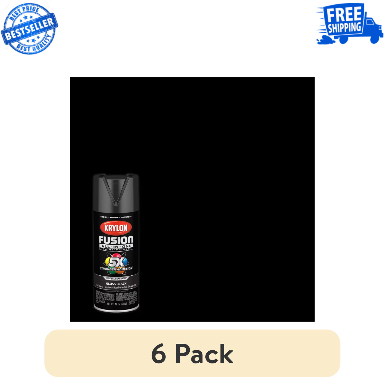(6 pack) Krylon Fusion All-In-One, Gloss, Black, 12 oz