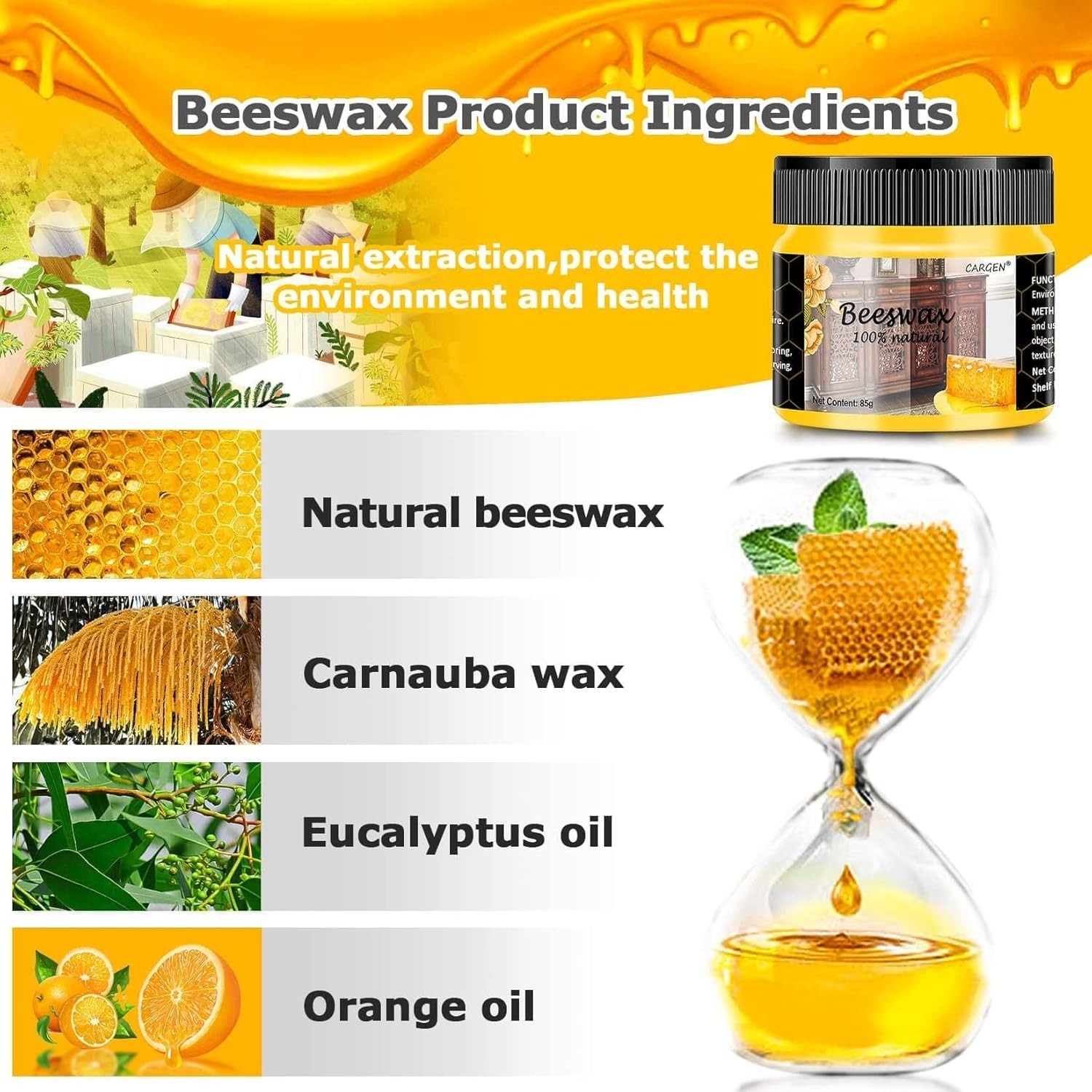 Multipurpose Beeswax Polish – 3 PCS Set with Sponges for Wood Restoration