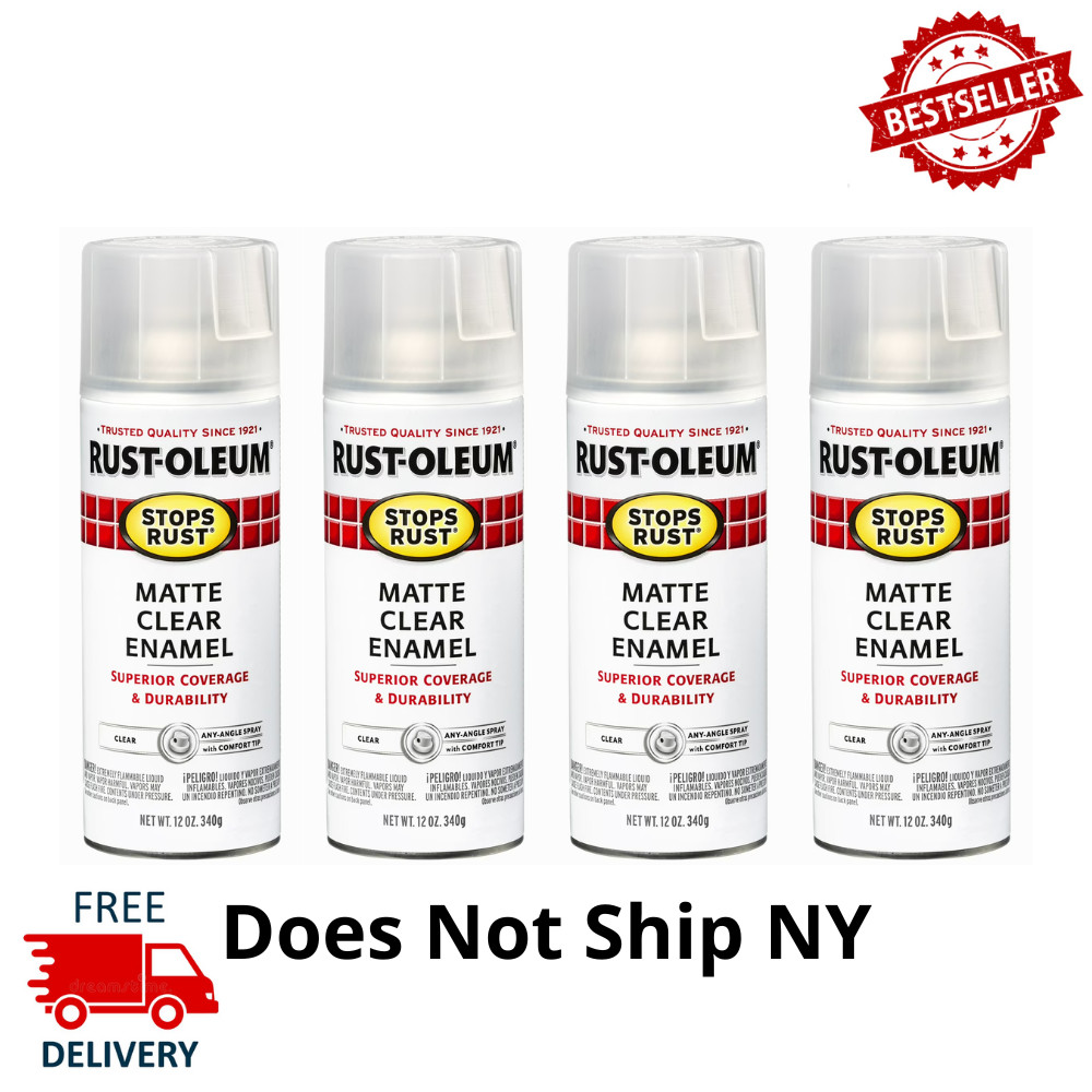 4 Pack Clear, Rust-Oleum Stops Rust Protective Enamel Matte Spray Paint, 12 oz