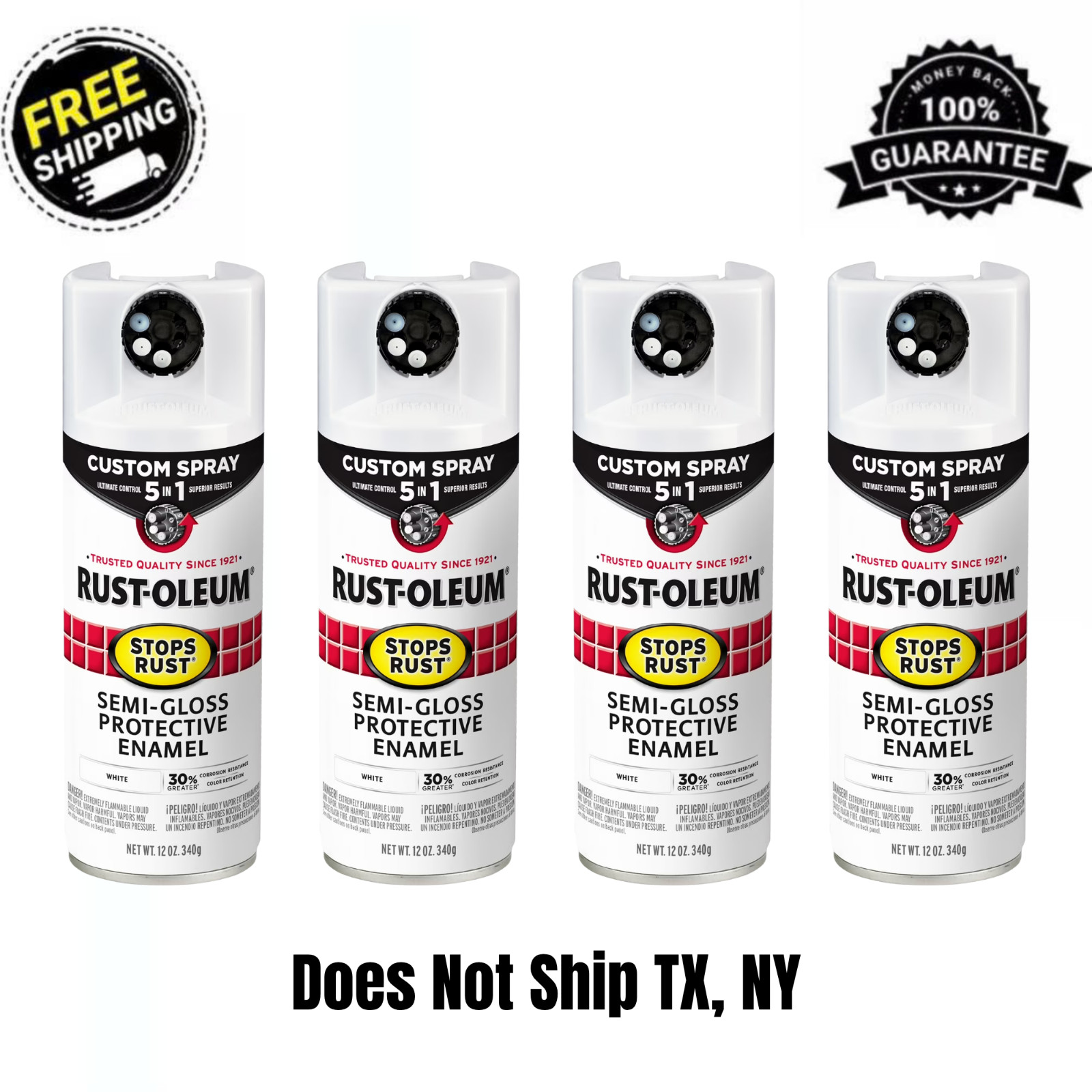 (4 Pack) Rust-Oleum Stops Rust Custom 5 in 1 Semi-Gloss White Spray Paint 376910