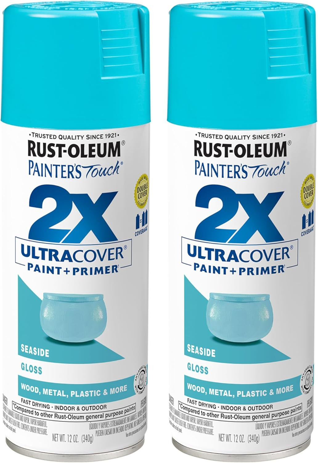 334050-2PK Painter’S Touch 2X Ultra Cover Spray Paint, 12 Oz, Gloss Seaside, Pa