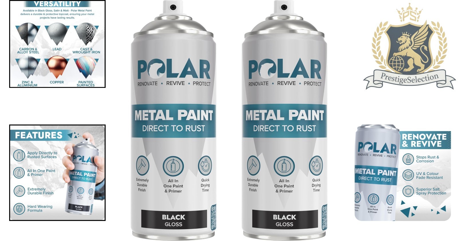 Polar Gloss Black Rust Resistant Spray Paint – 2 Pack, 13.5 Fl Oz Each