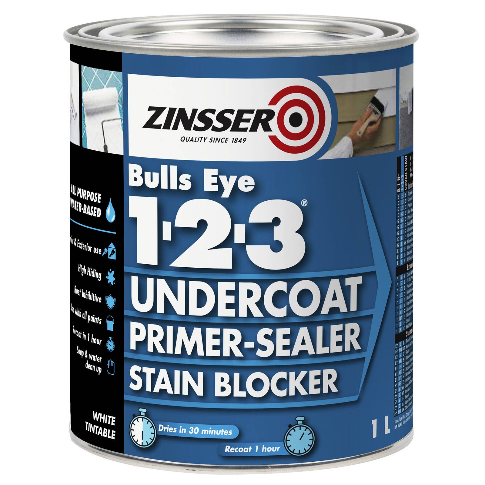 Zinsser 1L White Bulls Eye Primer Undercoat Sealer And Stain Blocker