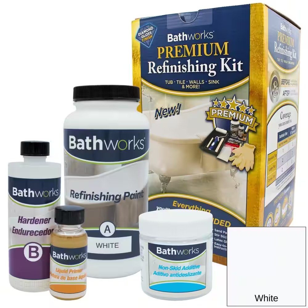 Bathtub Refinish Complete Kit White Slip Guard Glossy Highly Durable Resin