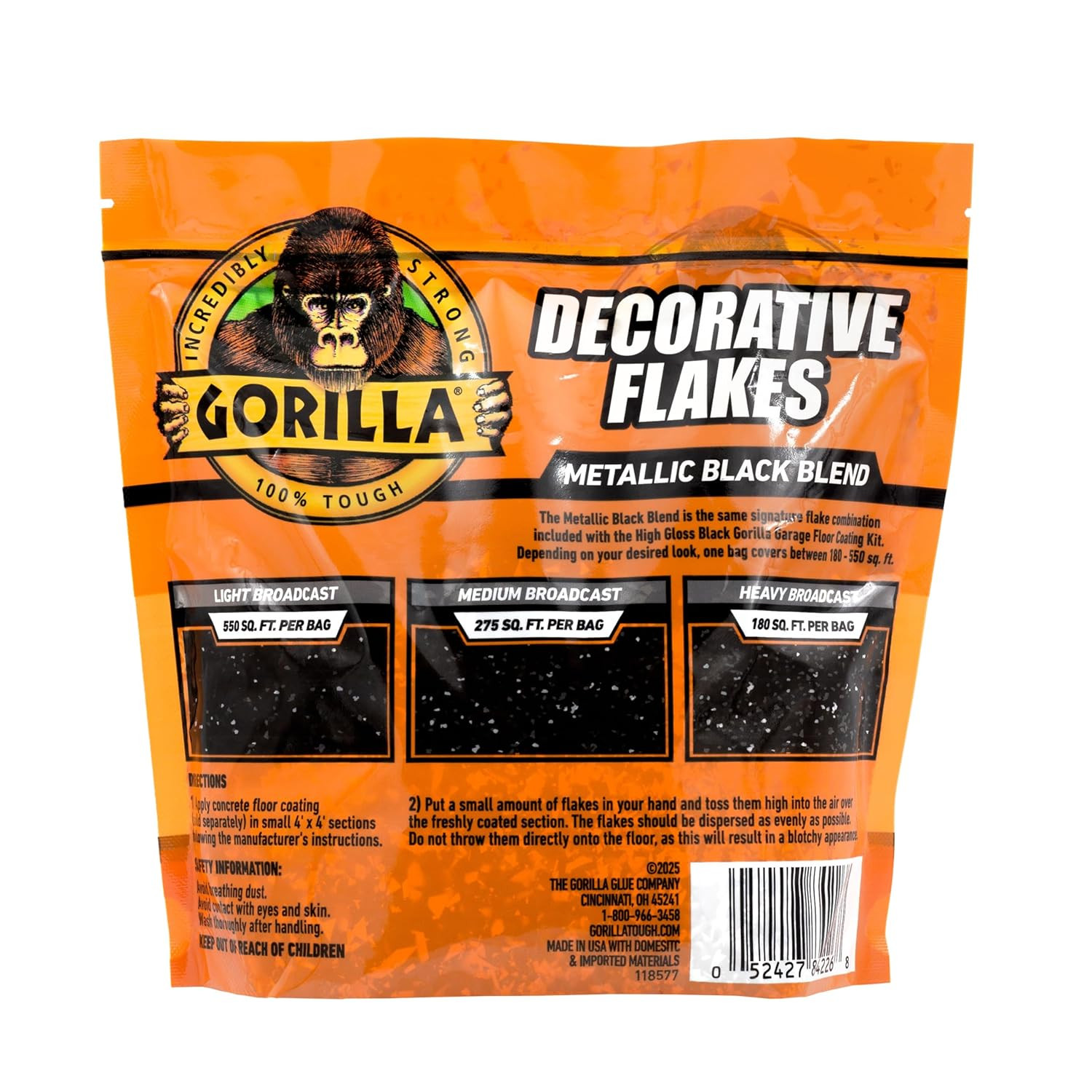 Gorilla Decorative Floor Coating Flakes Metallic Black Blend 550 SqFt