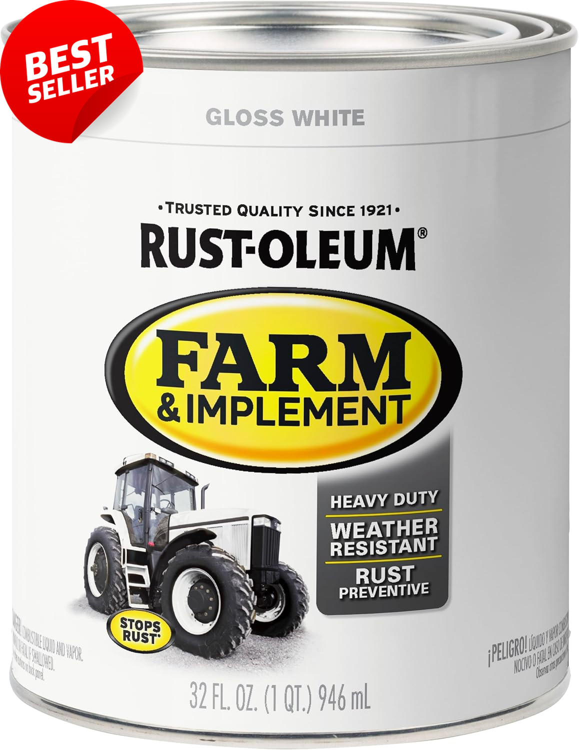 280105-2PK Farm & Implement Enamel Paint, Quart, Gloss White, (Pack of 2)