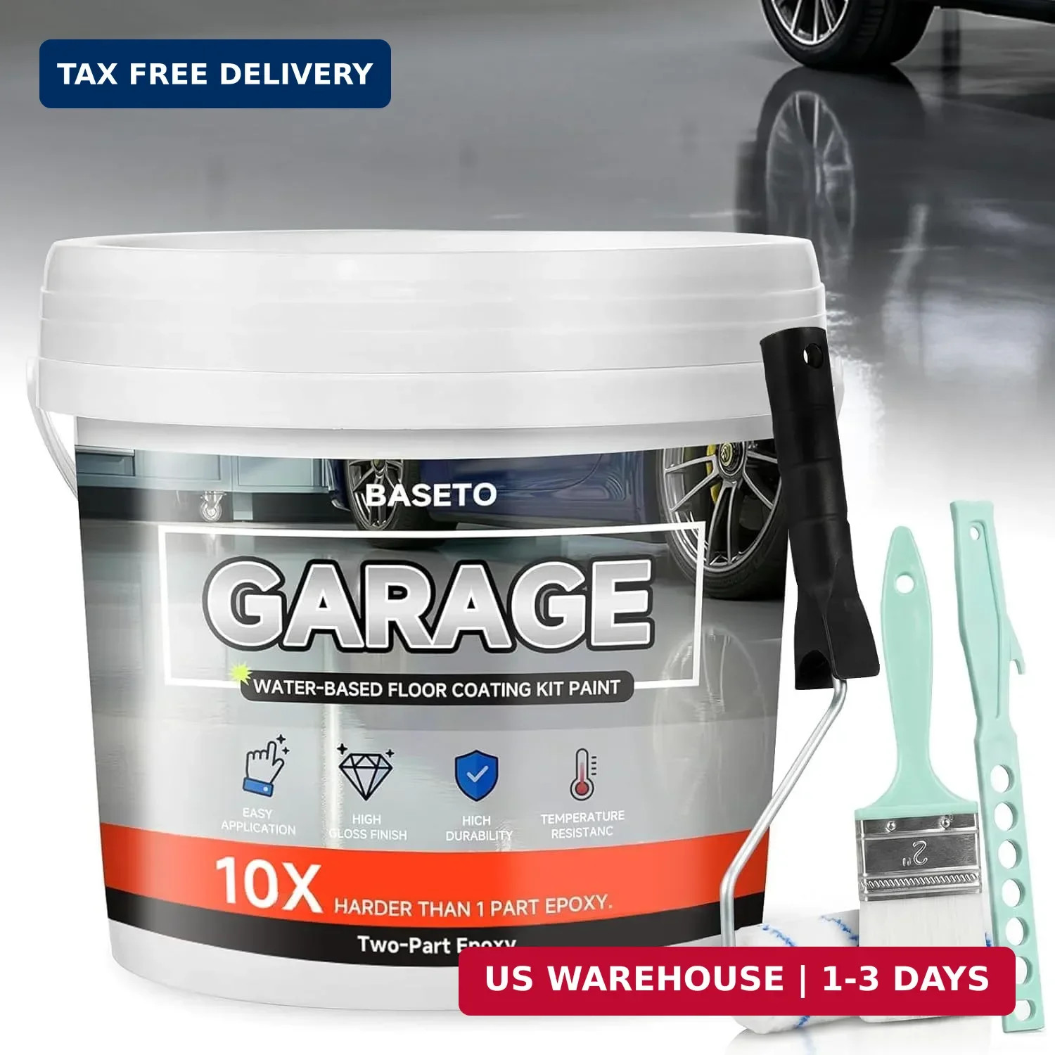 Garage Floor Epoxy Kit, 2K Epoxy Floor Paint with Tools, Epoxy Coating for Concr