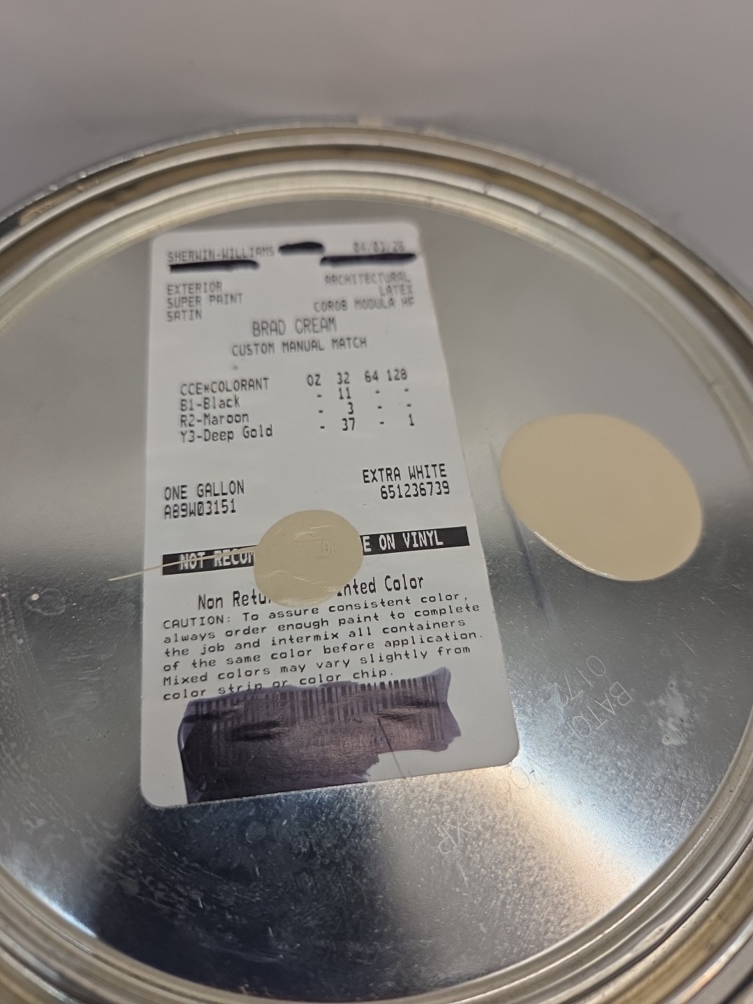 1 Gallon Sherwin Williams SuperPaint Exterior Satin Color Brandy Cream