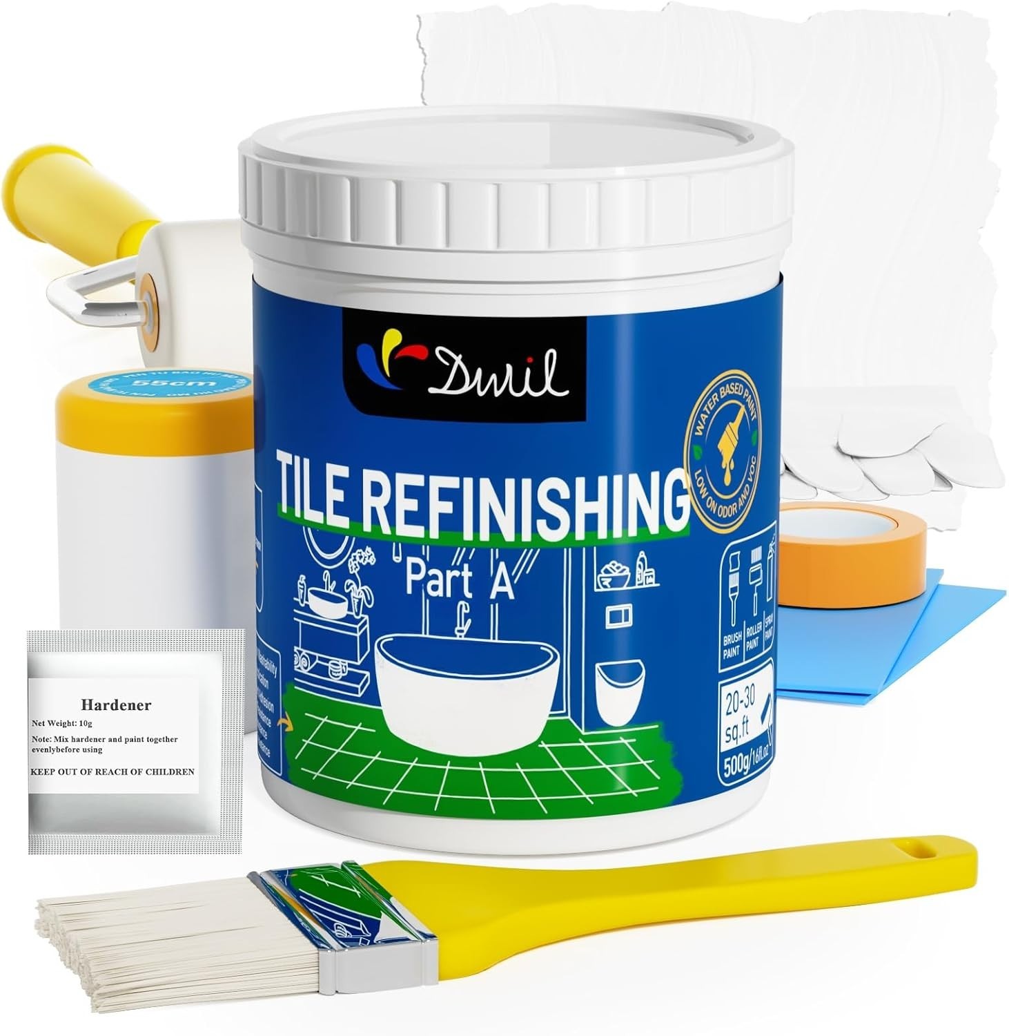 Tub Paint, Tub and Tile Refinishing Kit with Tools, White Bathtub Paint Water…