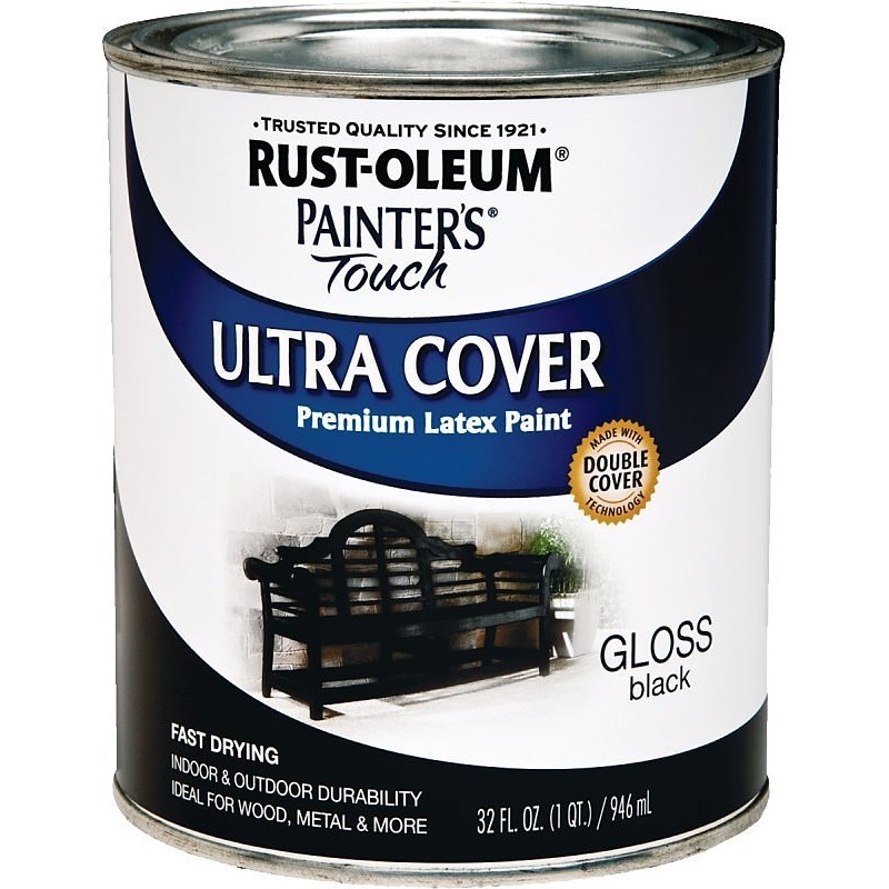 Rust-Oleum 1979502 Enamel Paint, Water, Gloss, Black, 1 qt, Can, 120 sq-ft Cover