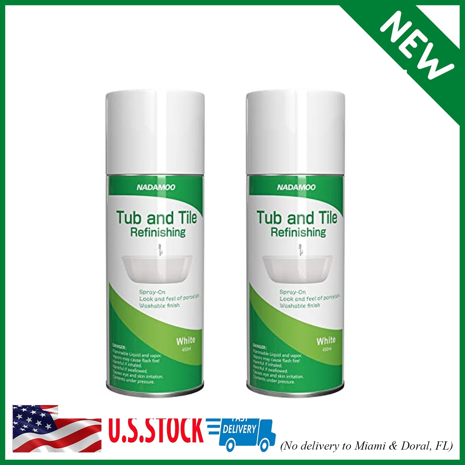 NADAMOO White Bathtub and Tile Refinishing Spray Paint Kit, 450ml (2 Pack), Semi