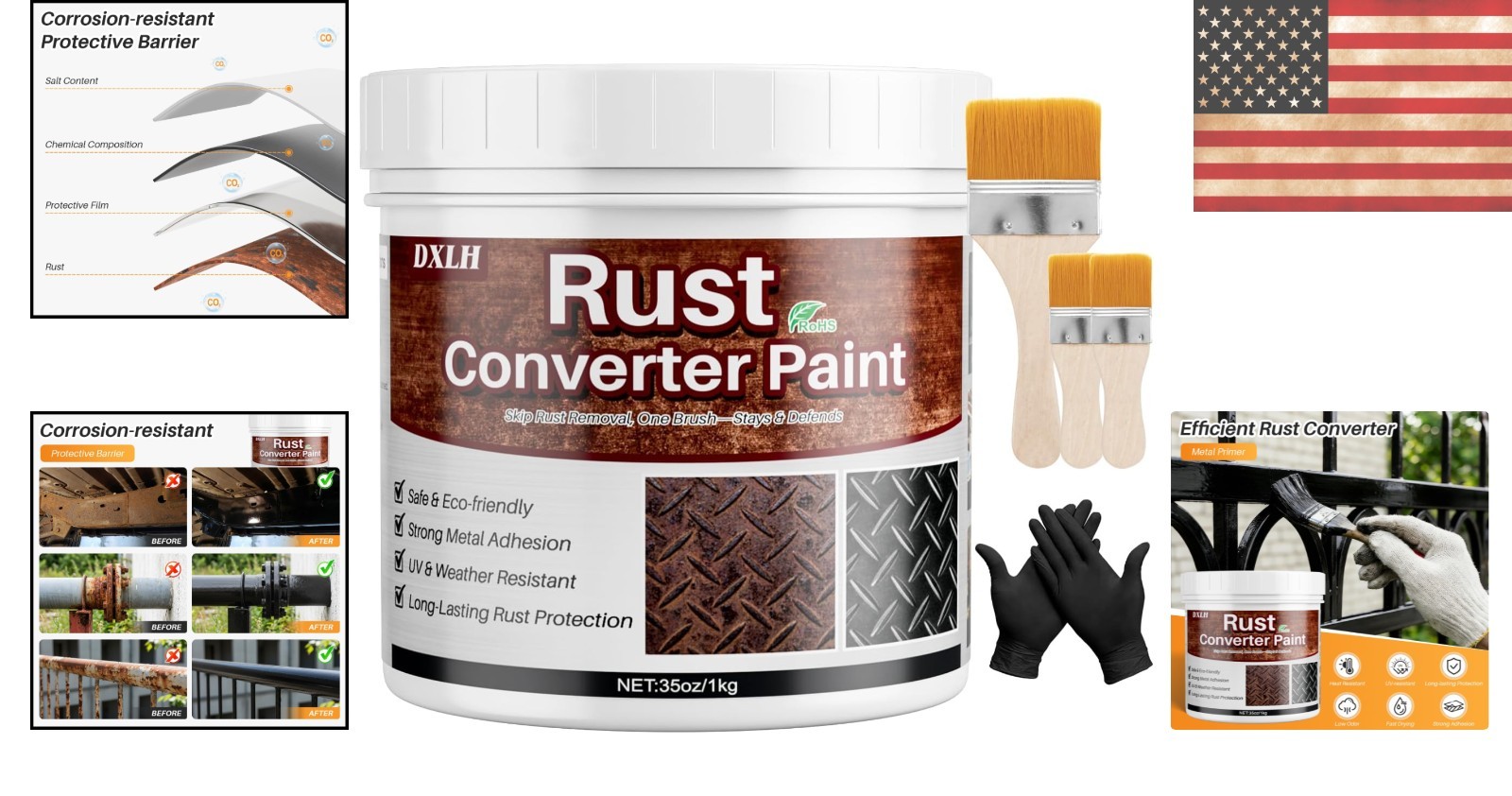 35oz Waterproof Rust Reformer Paint – Fast Drying Metal Primer, No Sanding