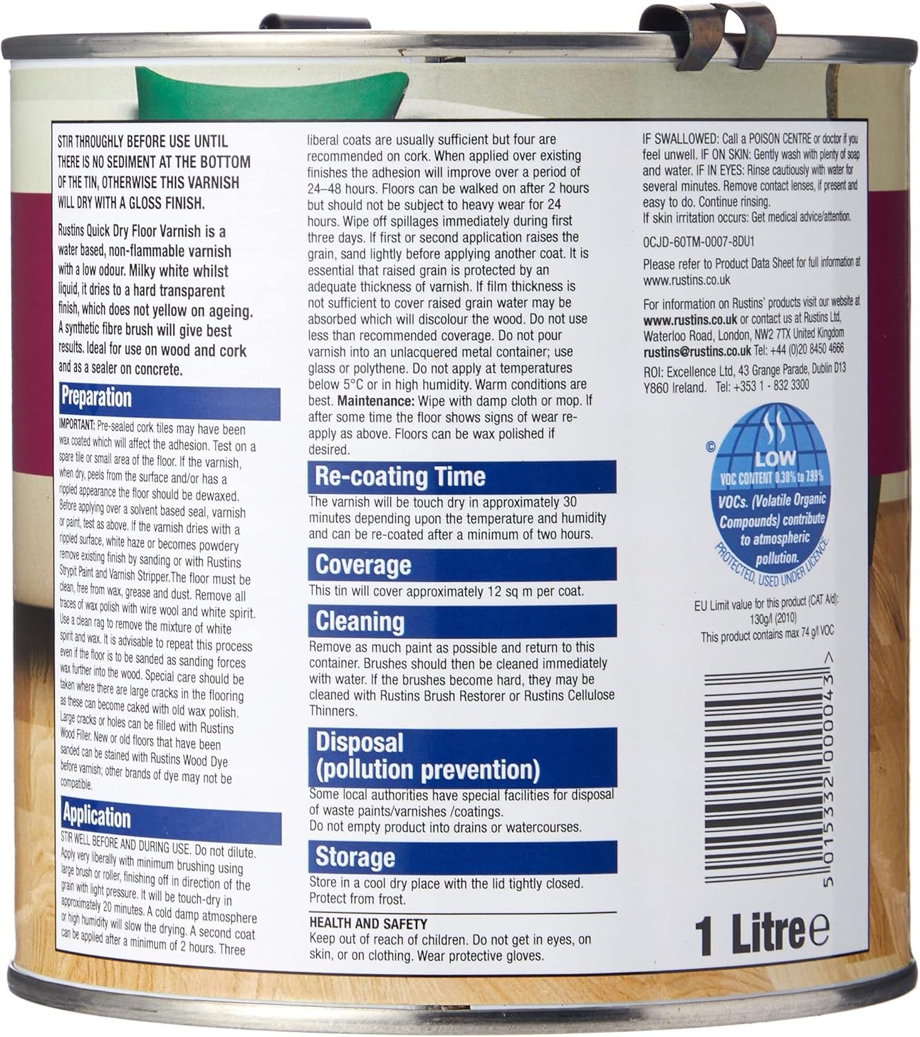 RUSTINS AFCS1000 Quick Dry Varnish Gloss Clear 500ml, Satin 1 Litre