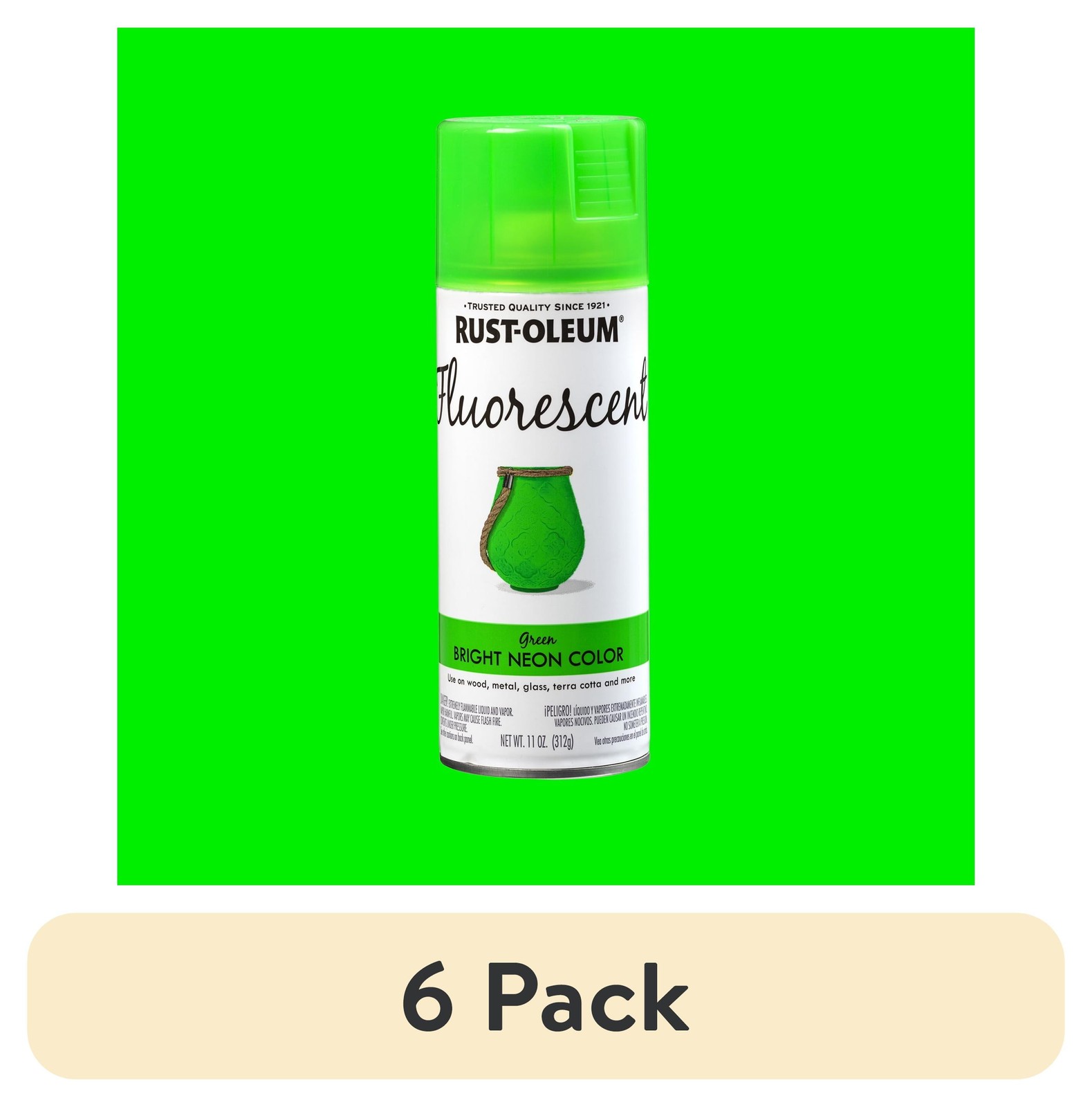 (6 Pack) Fluorescent Green, Specialty Flat Spray Paint- 11 Oz