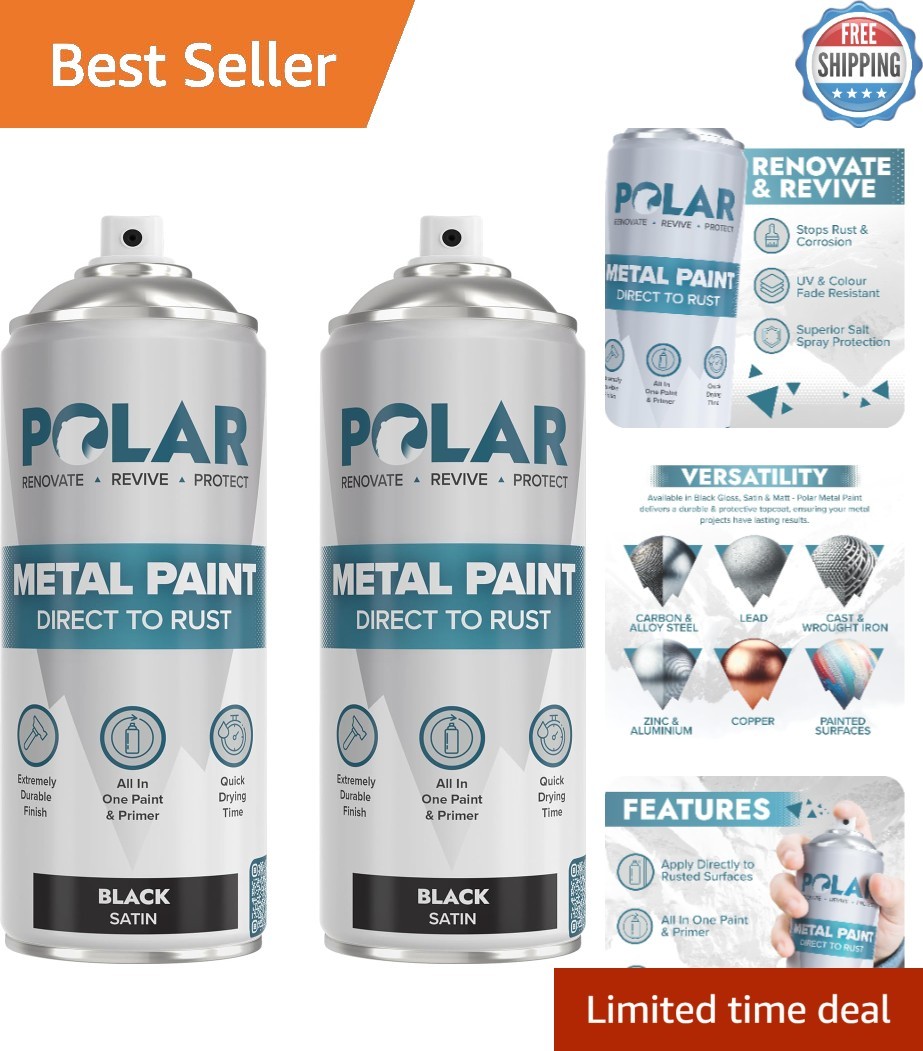 Satin Black Direct to Rust Spray Paint – 2 x 13.5 Fl Oz for Ultimate Protection