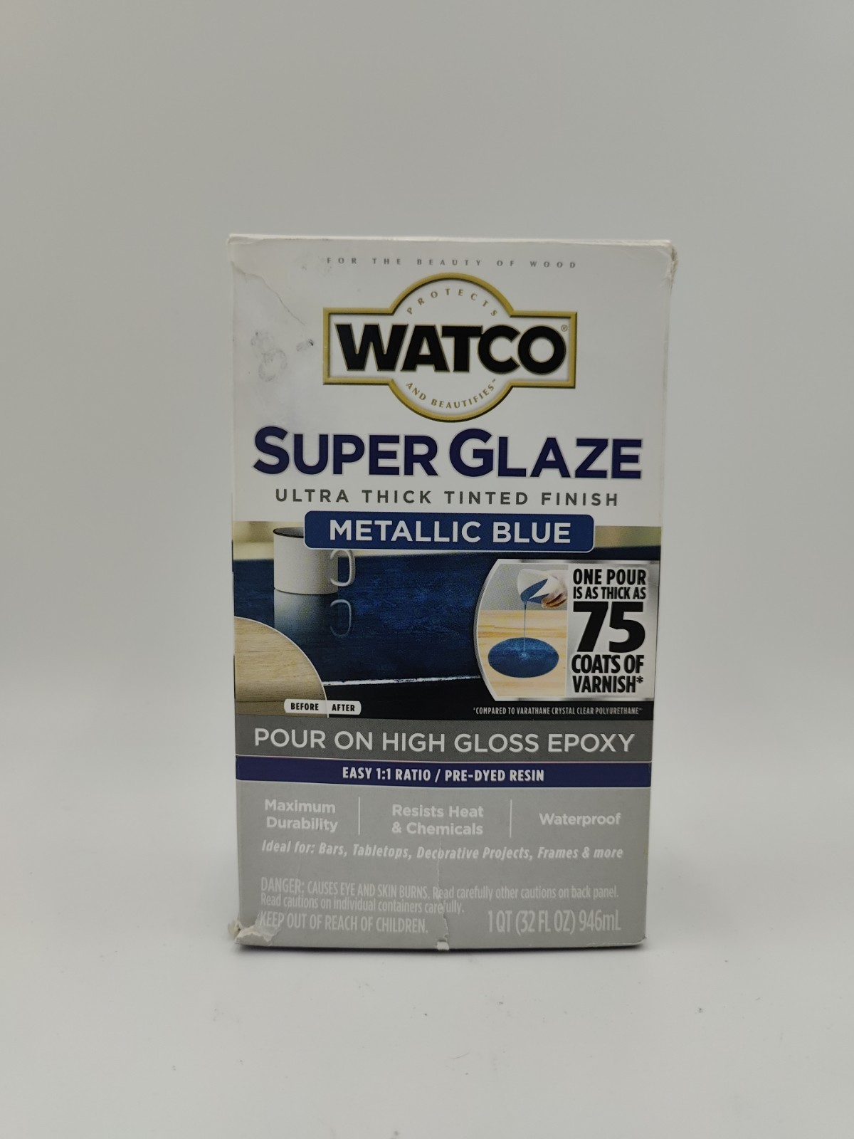 Rust-Oleum Watco- Super Glaze Pour On High Gloss Epoxy Met-Blue 1qt- BEST-PRICE