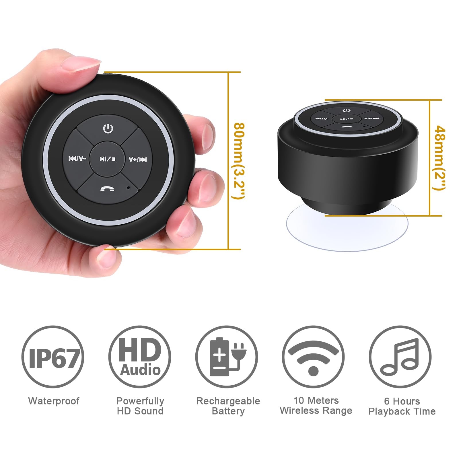 Waterproof Shower Speaker, Portable Bluetooth Speaker with Suction Cup, IPX7 Wat