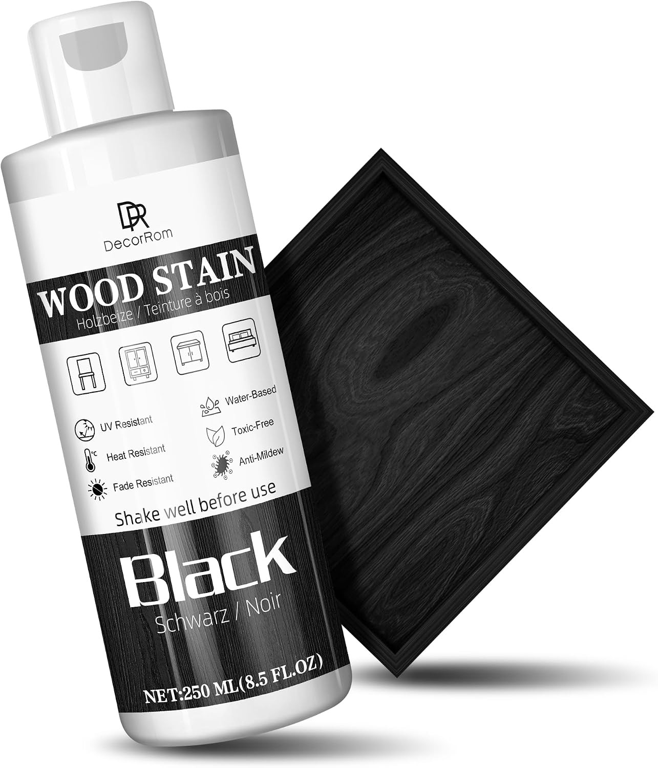 Black Wood Stain 8.5oz Water Based Wood Stain Matte Wooden Fast Drying Curing