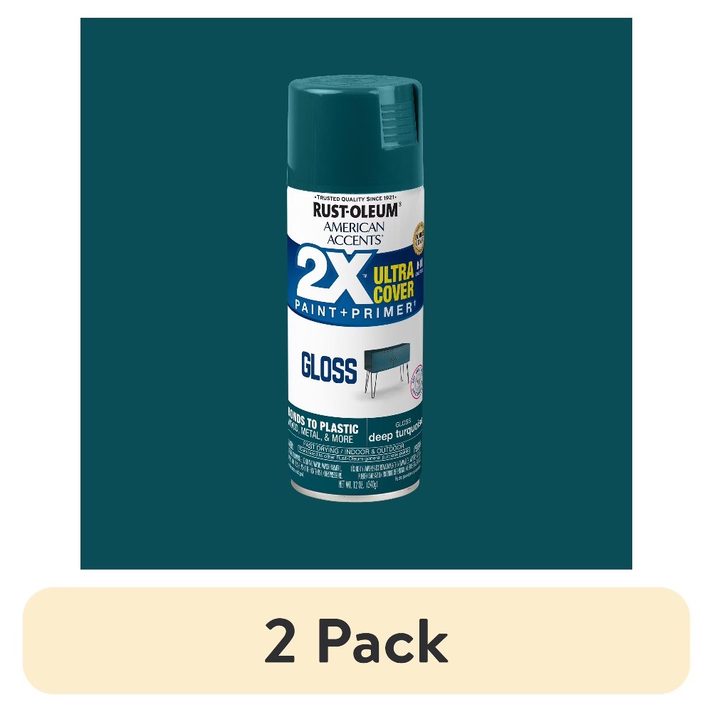 (2 pack)Deep Turquoise, American Accents 2X Ultra Cover Gloss Spray Paint, 12 oz
