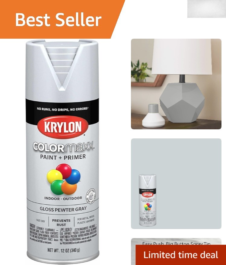 COLORmaxx Gloss Pewter Gray Spray Paint & Primer – 12 oz for Versatile Projects