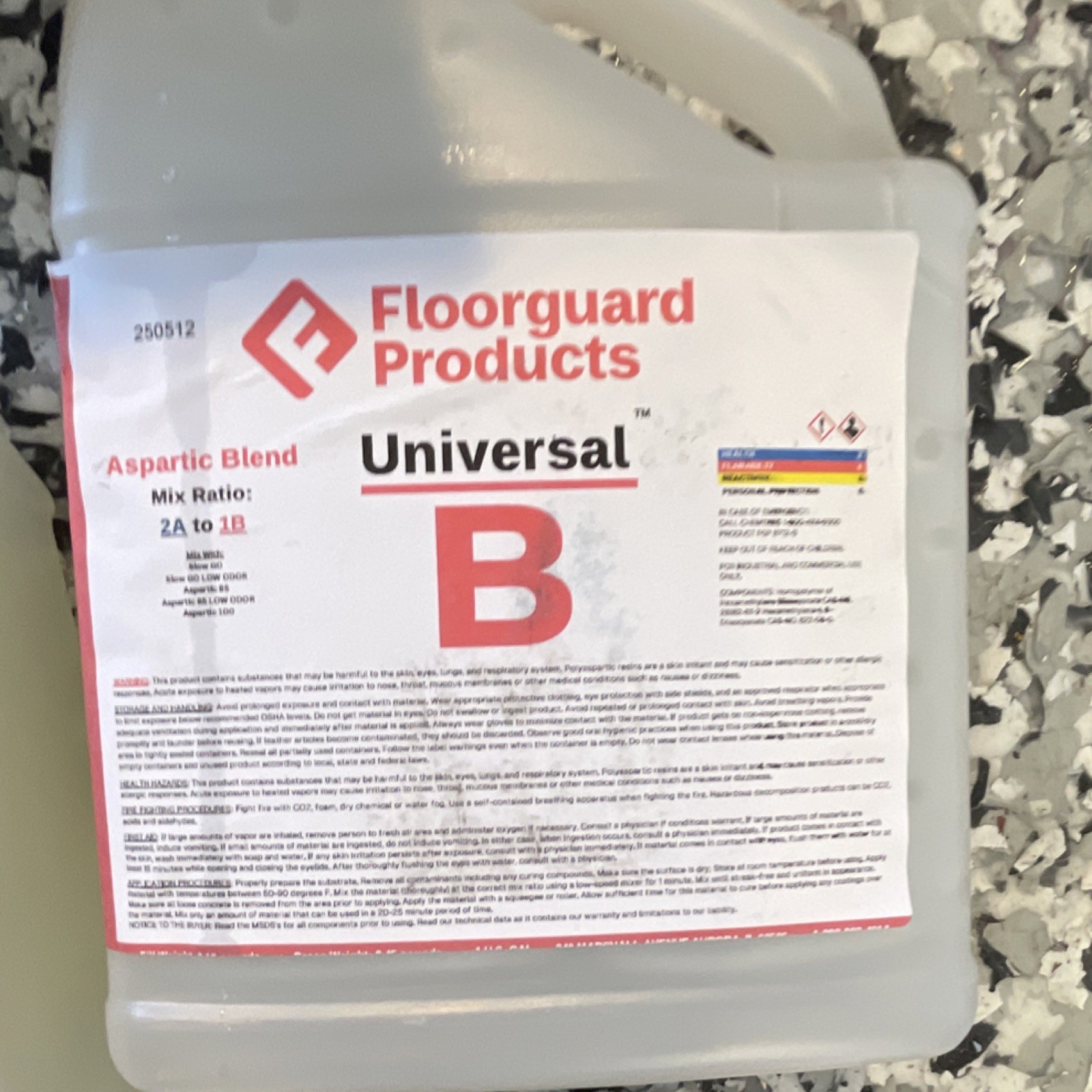 Polyaspartic Liquid Resin Low Odor Clear 3 Gal kit. Base and top coat.