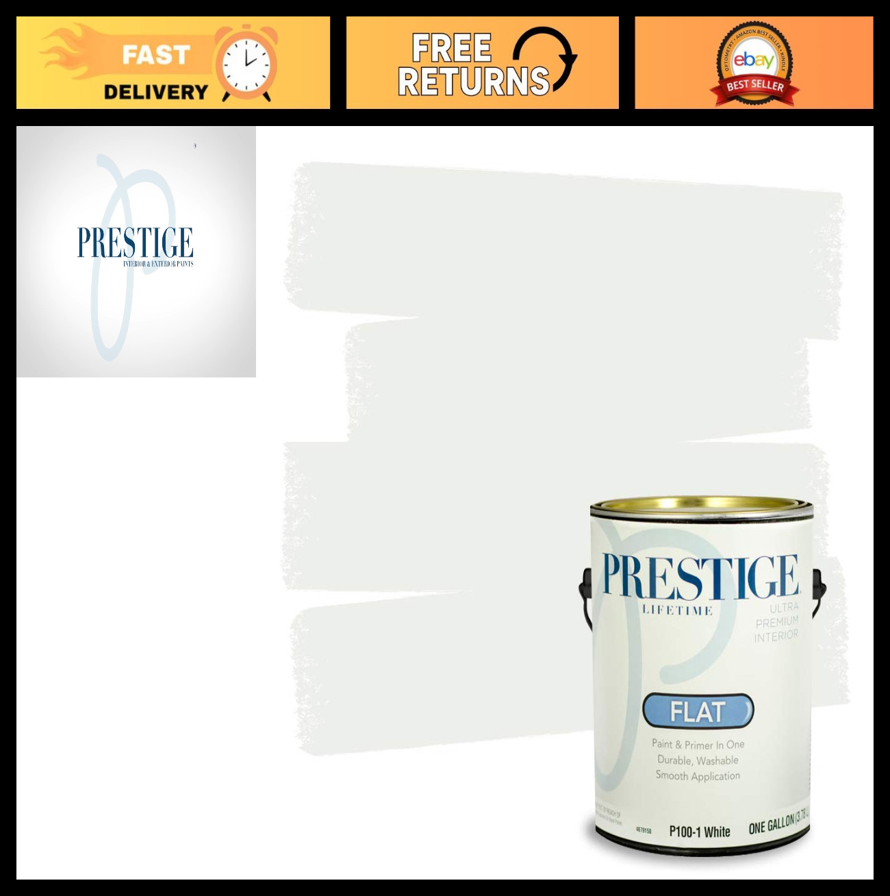 Interior Paint & Primer 1 Gallon – Flat White, Easy Application, Low Odor