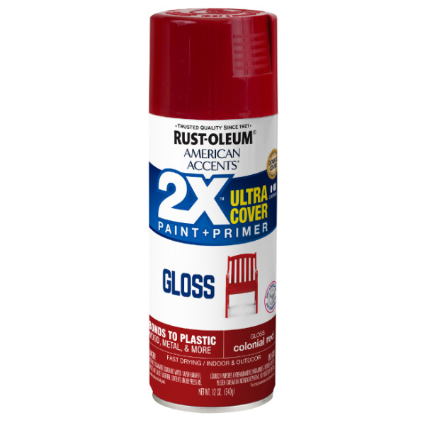 Colonial Red, Rust-Oleum American Accents 2X Ultra Cover Gloss Spray Paint- 12OZ