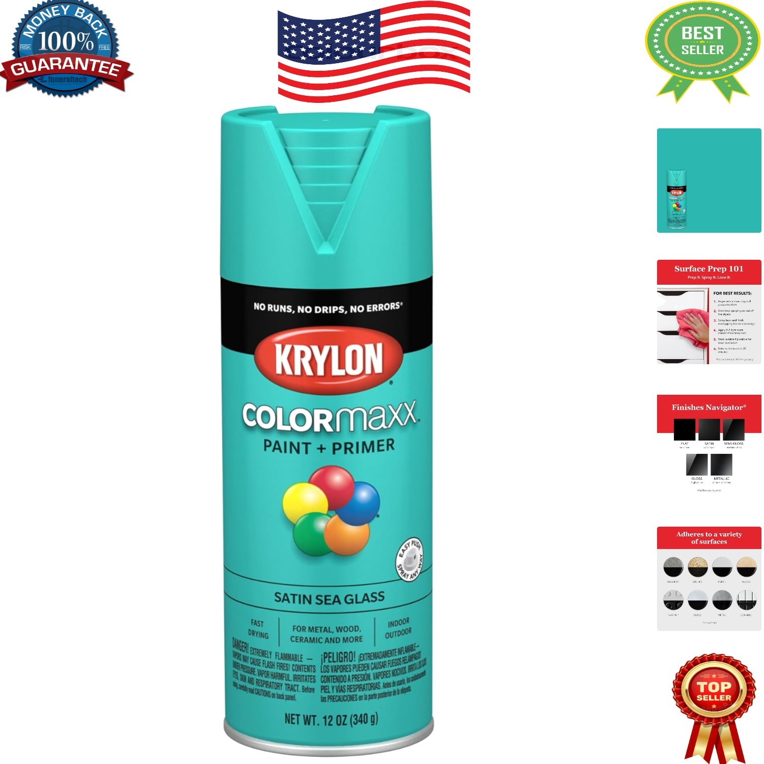 12oz COLORmaxx Satin Spray Paint – Sea Glass Finish for Indoor/Outdoor Projects