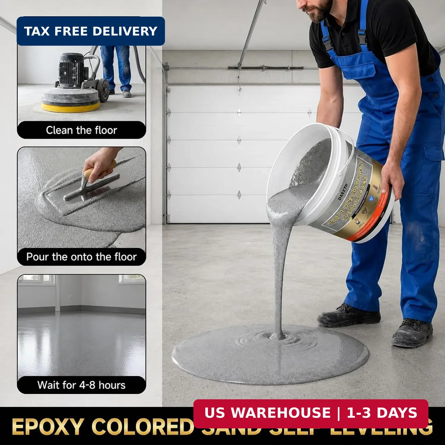 Epoxy Colored Sand Floor Paint-176 Fl Oz,Self-Leveling Epoxy High Gloss Coating,