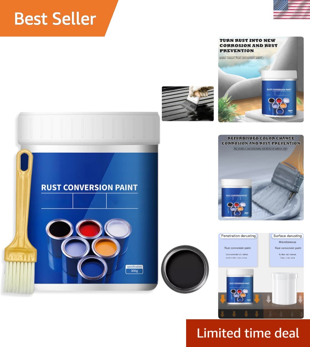 Rust Converter Paint for Metal, Water-Based, 10.7 Oz (Black)