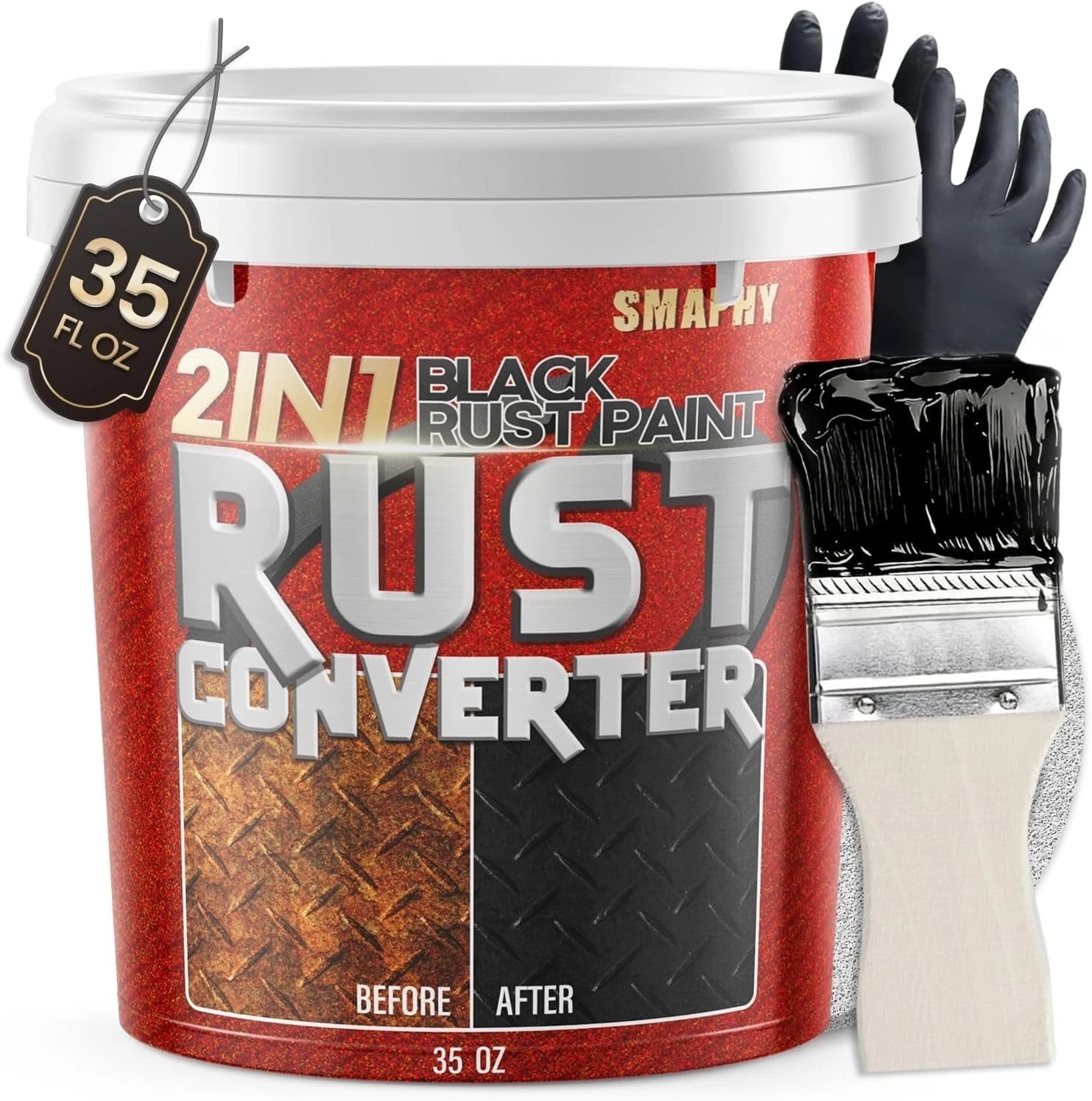2 in 1 Anti-Rust Converter & Primer Paint – 35 oz Matte Black, 100 sq ft Cover