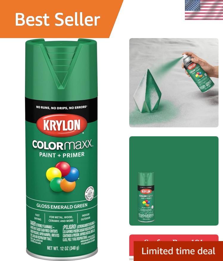 Krylon COLORmaxx Gloss Emerald Green Spray Paint, 12 oz – Fast-Drying & Durable