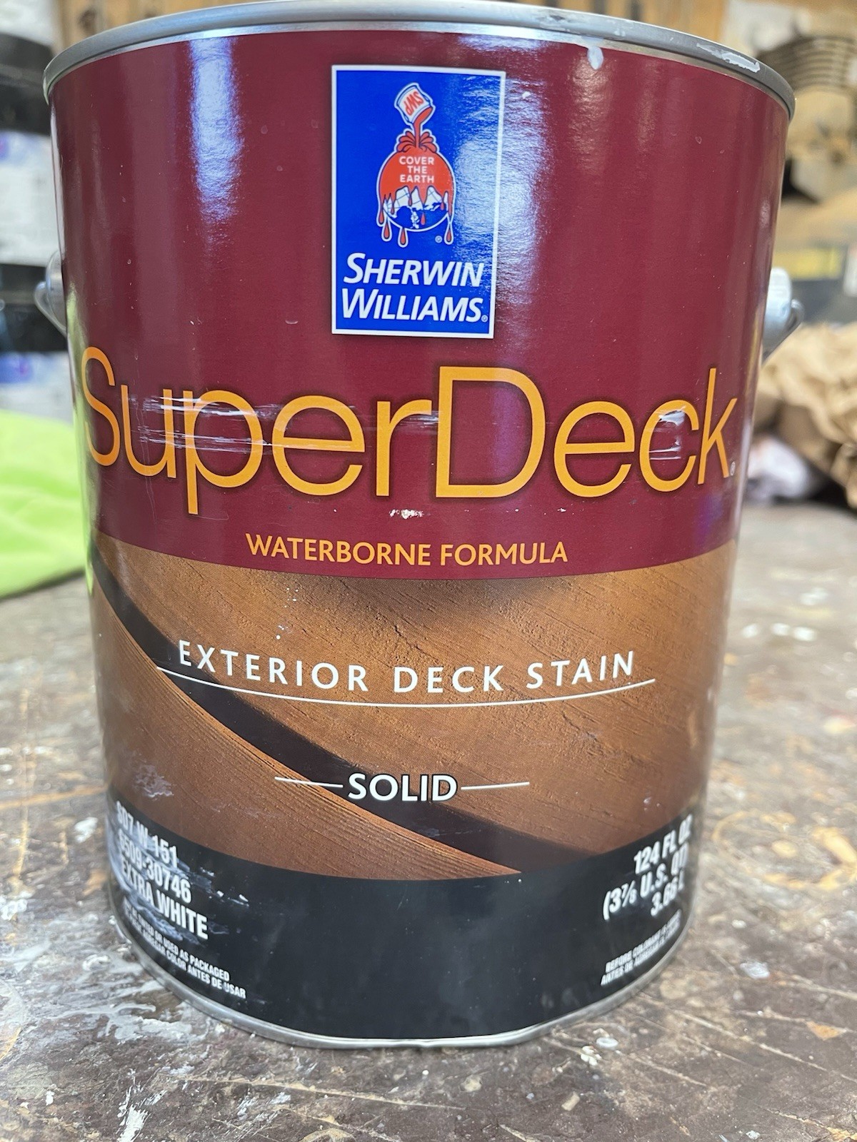 1 Gallon Sherwin Williams Super Deck Exterior Solid Color Stain/ Extra White