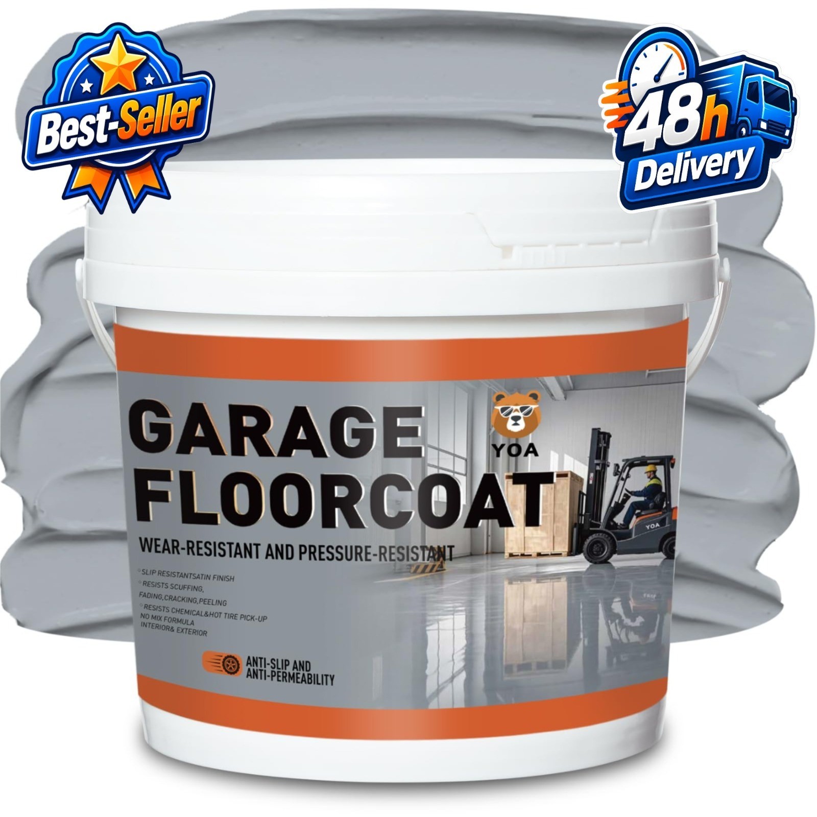 YOA Professional Concrete Garage Floor Paint – 1 Gallon Smoke Gray